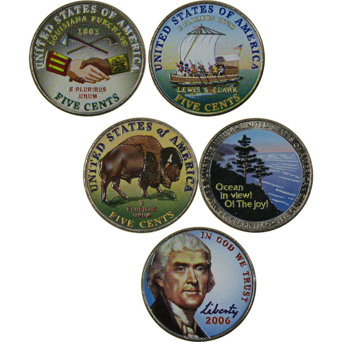 2004-2006 Colorized Jefferson Nickel 5 Coin Set Collectible
