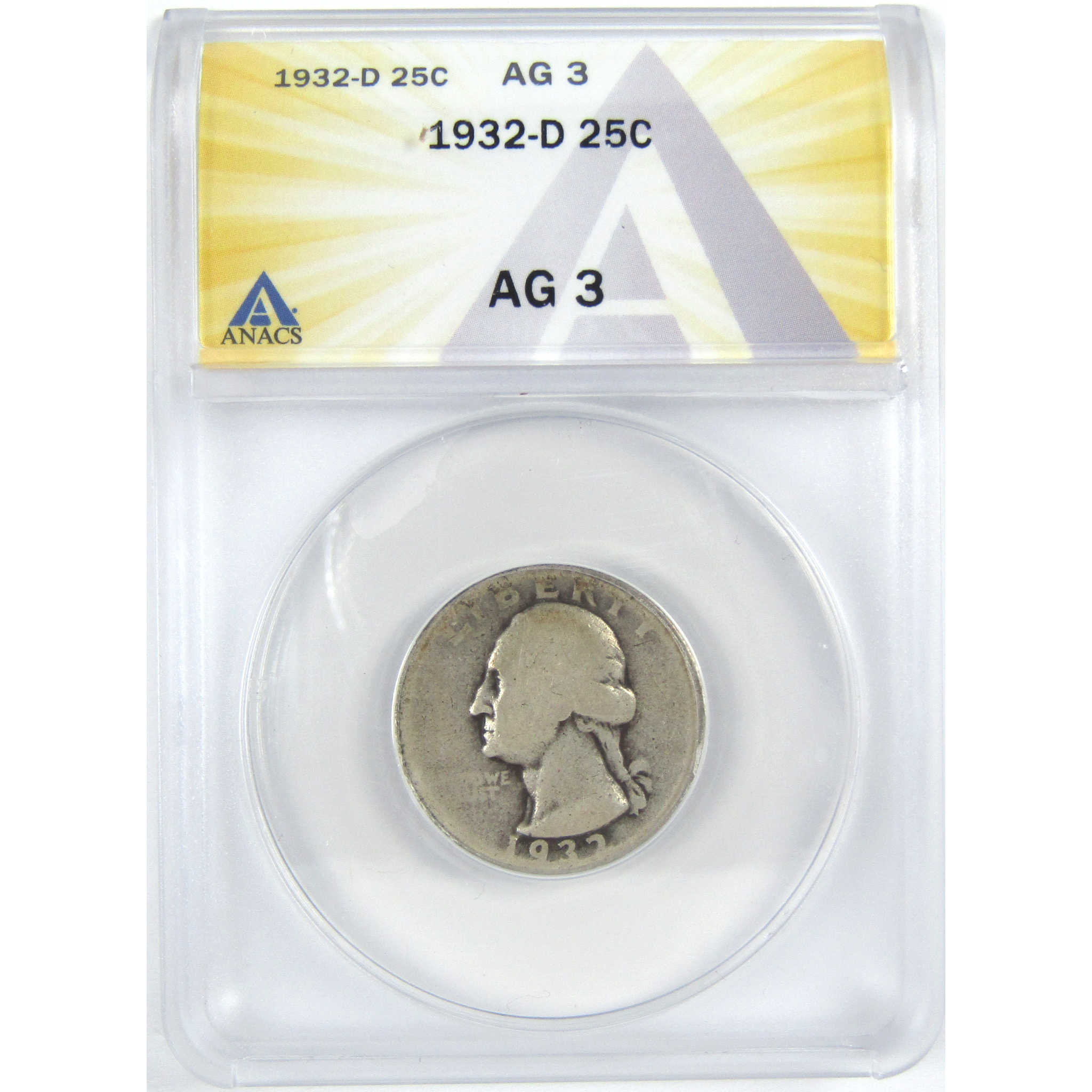 1932 D Washington Quarter AG 3 ANACS Silver 25c Coin SKU:I16319