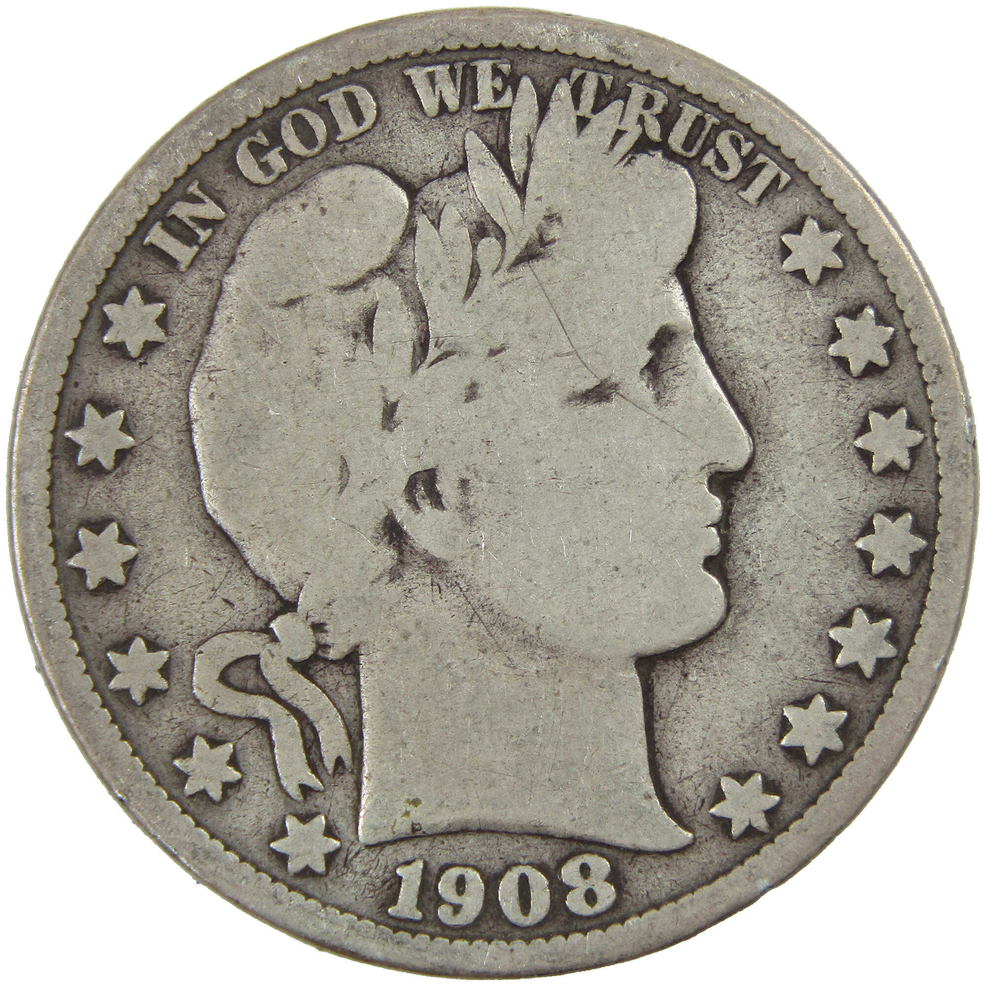 1908 D Barber Half Dollar VG Very Good Silver 50c Coin SKU:I12792