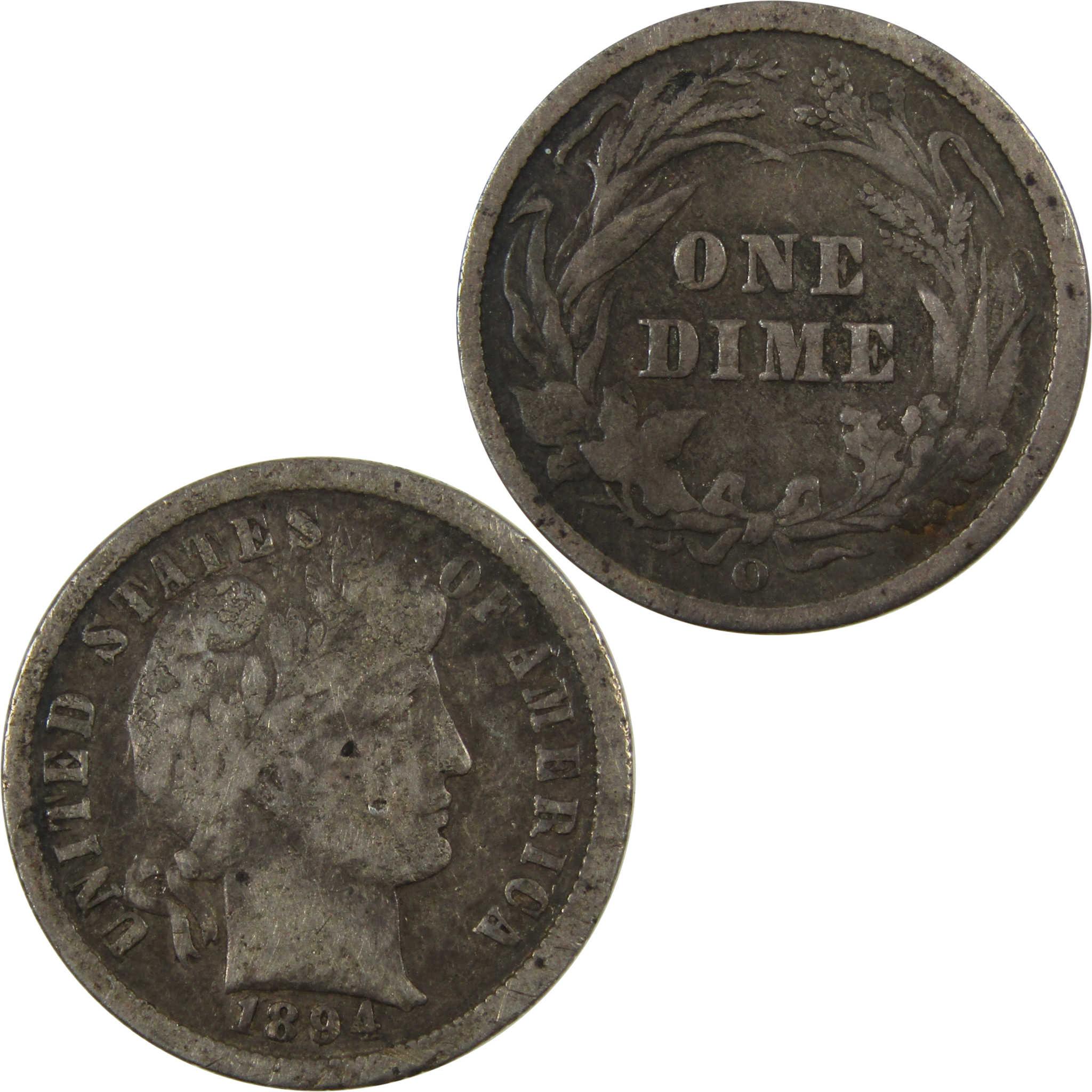 1894 O Barber Silver Dime VG Very Good Details 10c Coin SKU:CP1336