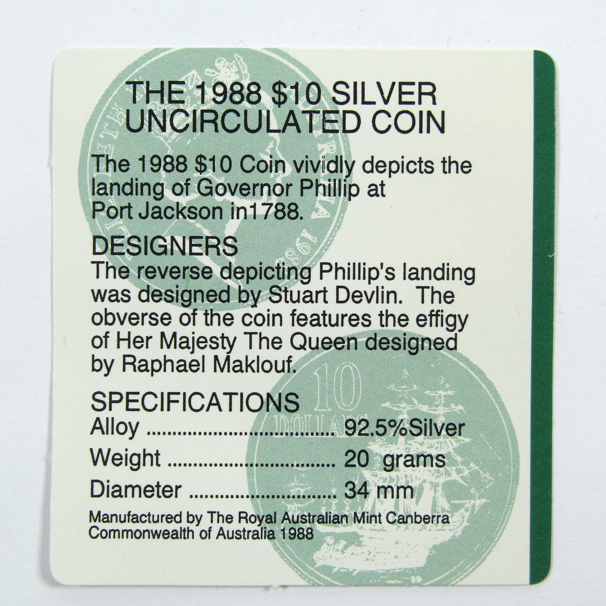 1988 Australia Port Jackson 20 g .925 Silver $10 SKU:CPC6225