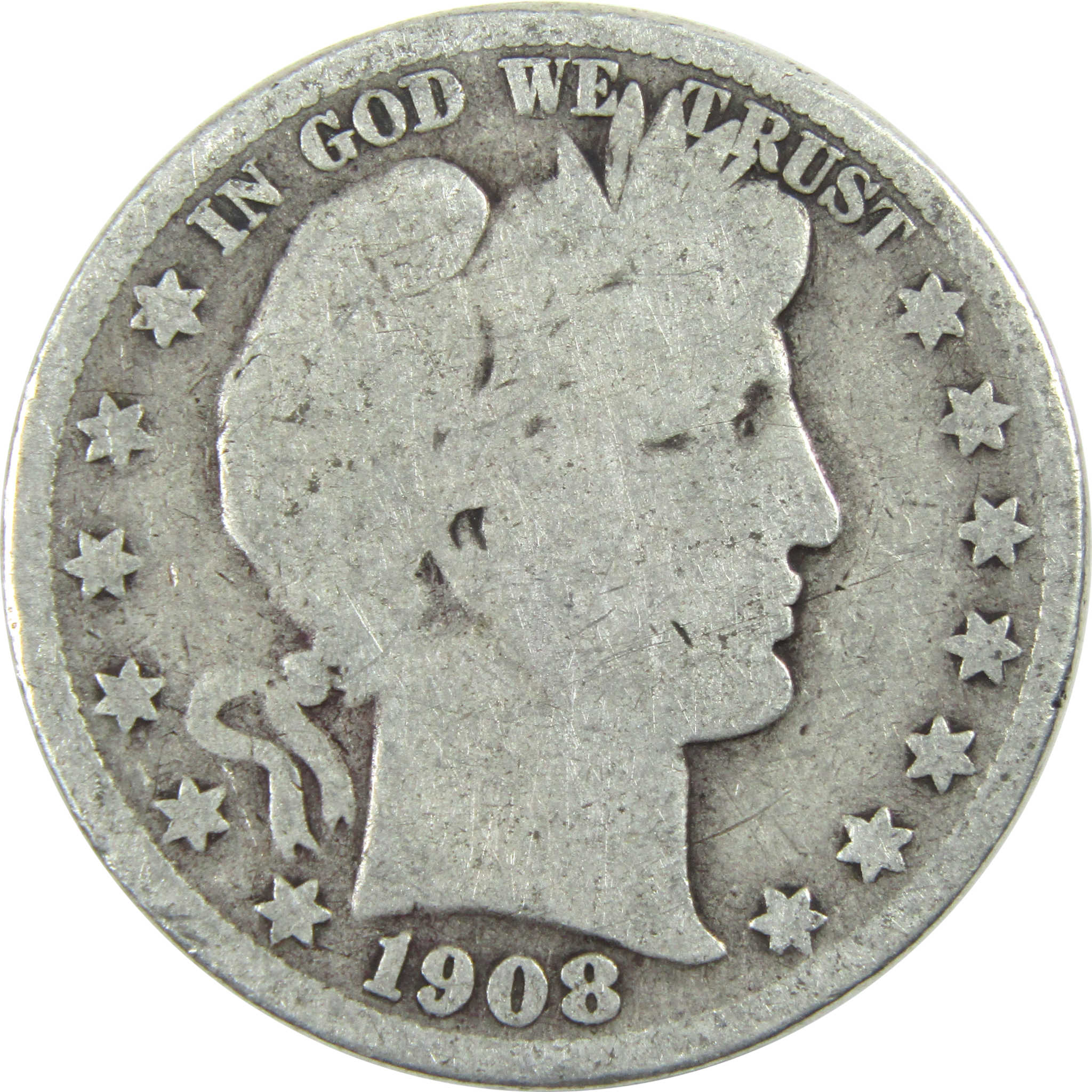 1908 S Barber Half Dollar AG About Good Silver 50c Coin SKU:I13305
