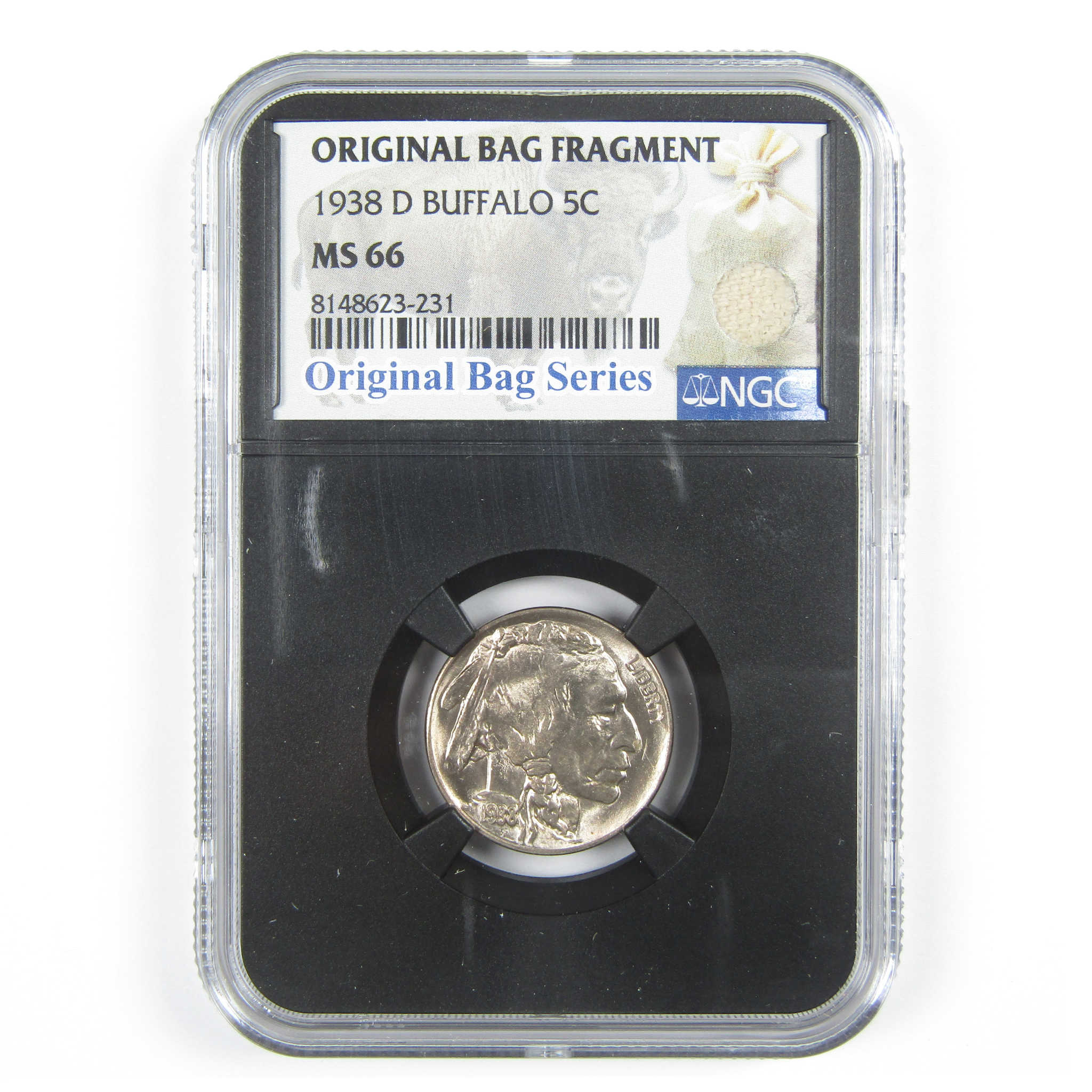 1938 D Buffalo Nickel MS 66 NGC 5c Original Bag Fragment SKU:I14600