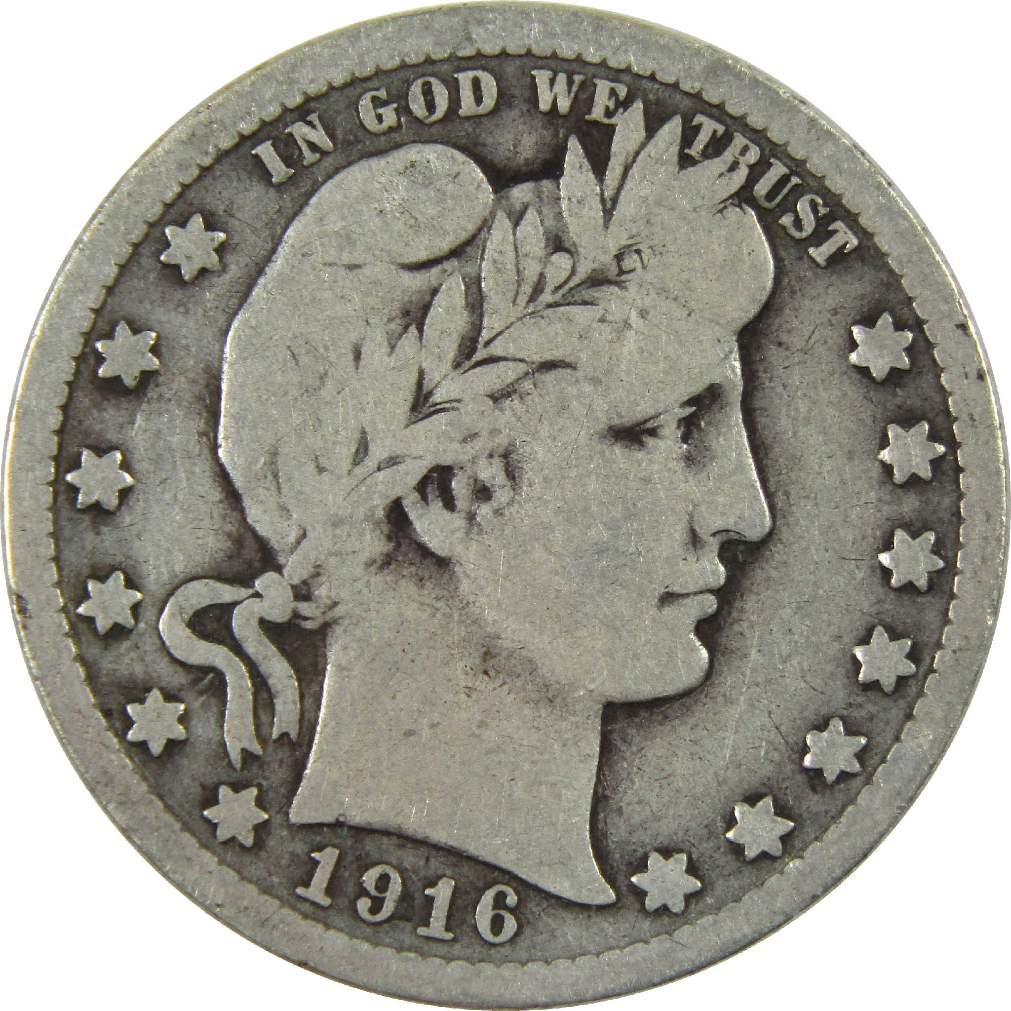 1916 Barber Quarter VG Very Good Silver 25c Coin SKU:I11870