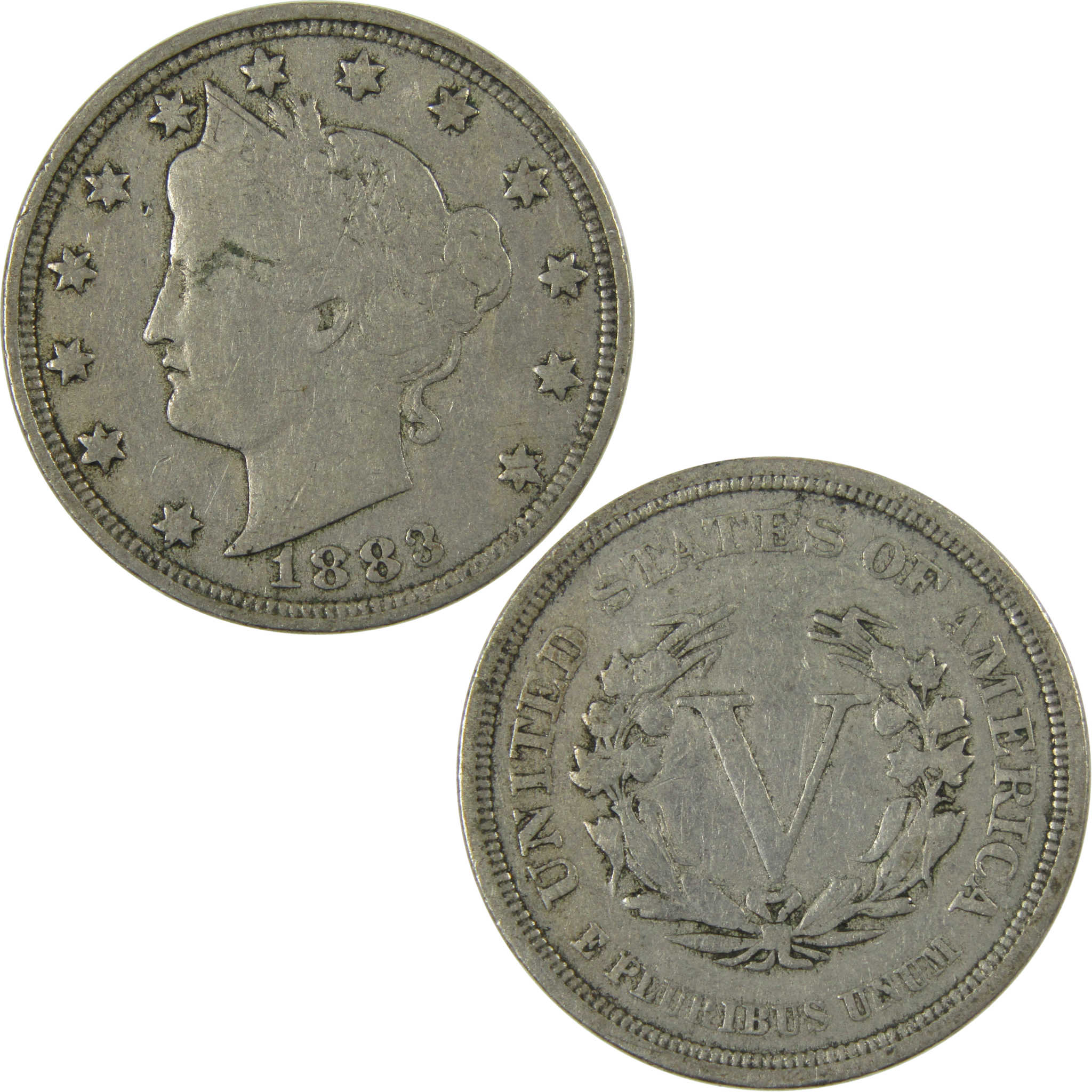 1883 With Cents Liberty Head V Nickel F Fine 5c Coin SKU:I27230