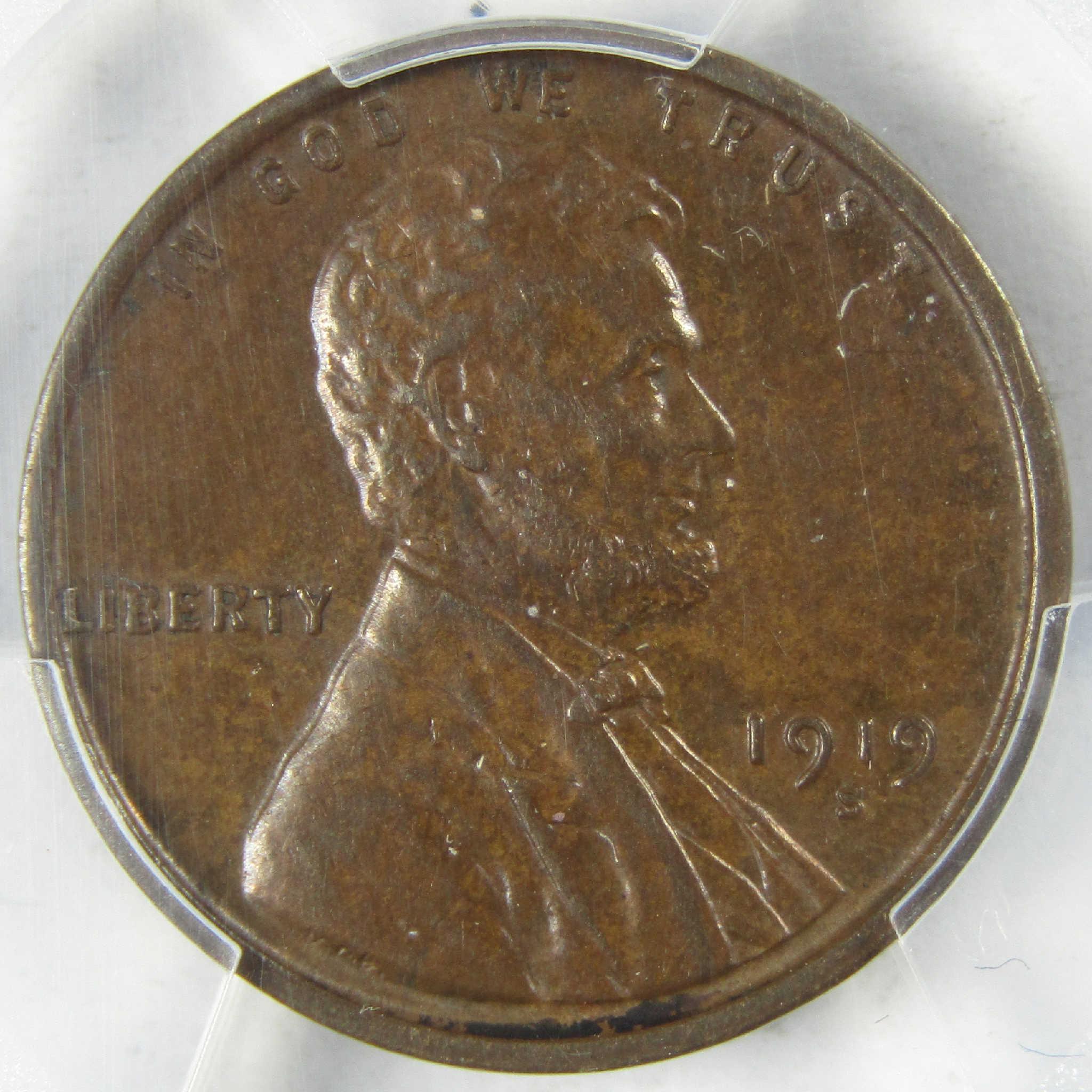 1919 S Lincoln Wheat Cent AU 58 PCGS Penny 1c Coin Collectible