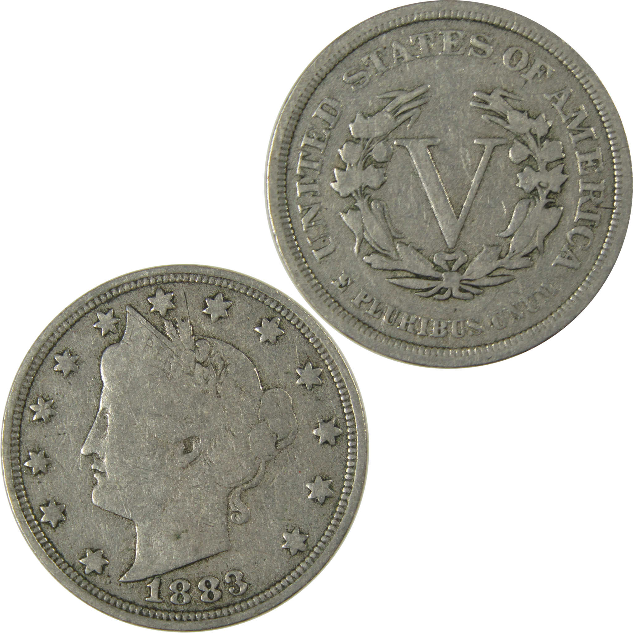 1883 No Cents Liberty Head V Nickel F Fine 5c Coin SKU:I26505