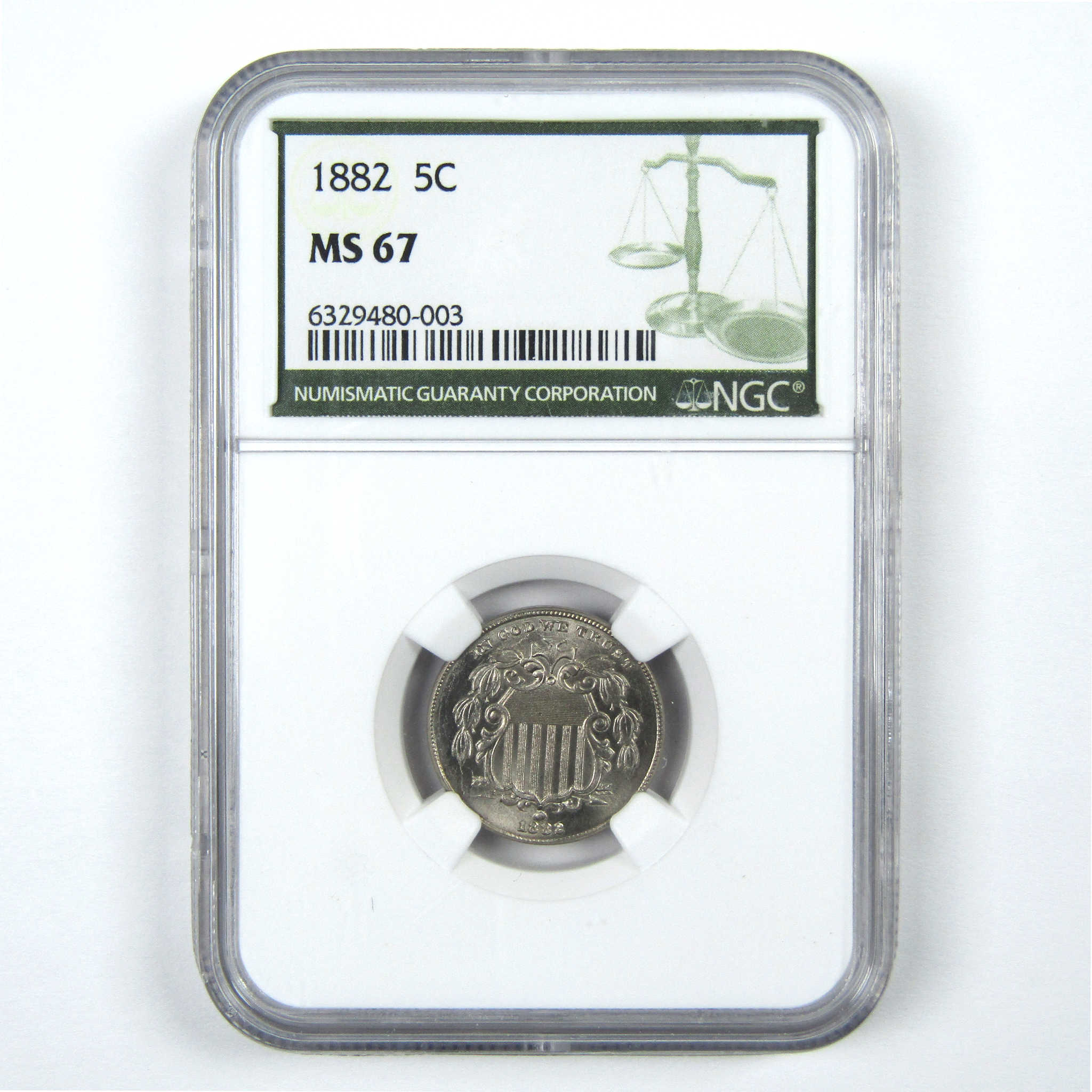 1882 Shield Nickel MS 67 NGC 5c Uncirculated Coin SKU:I15072