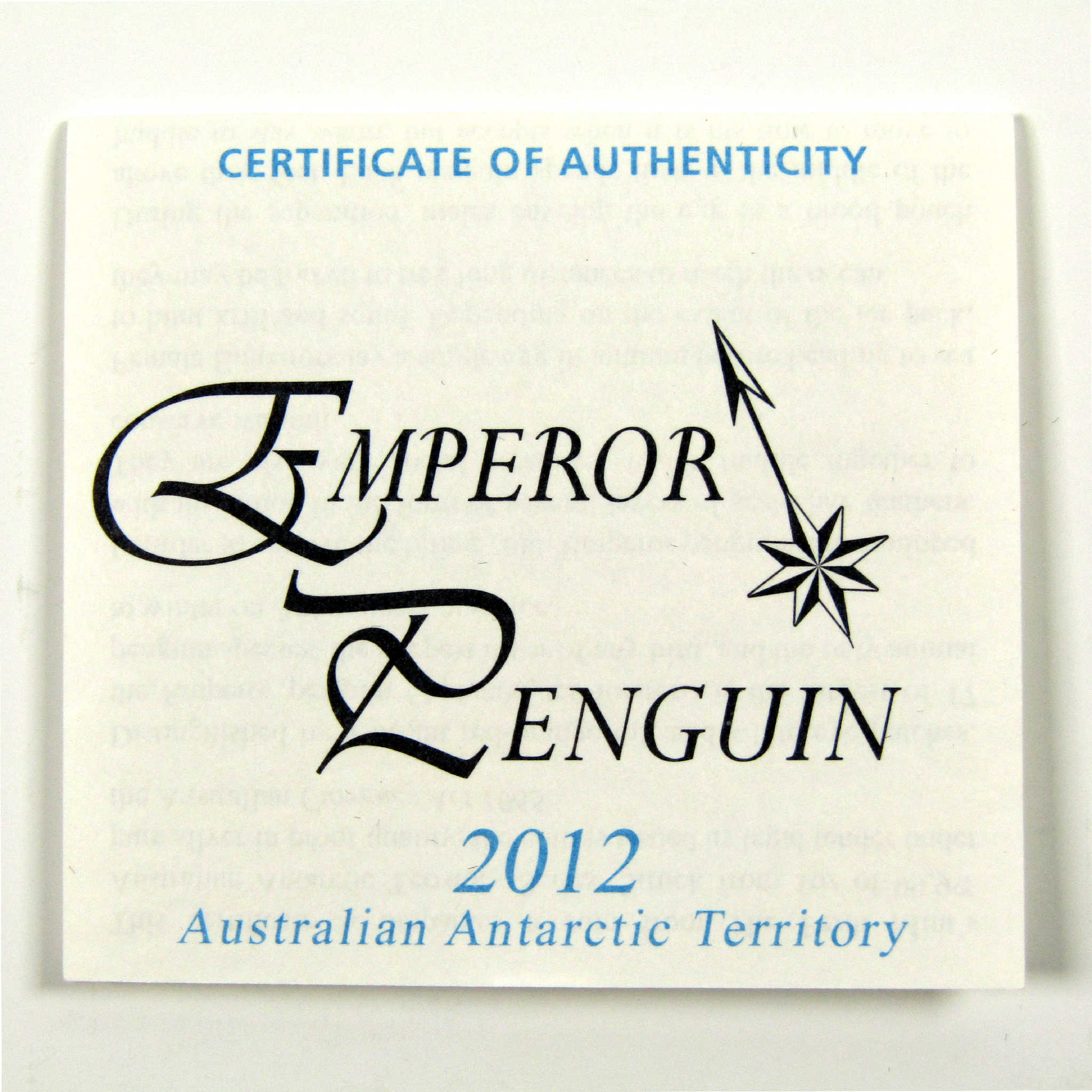 2012 P Australian Emperor Penguin Silver Proof COA SKU:CPC5436