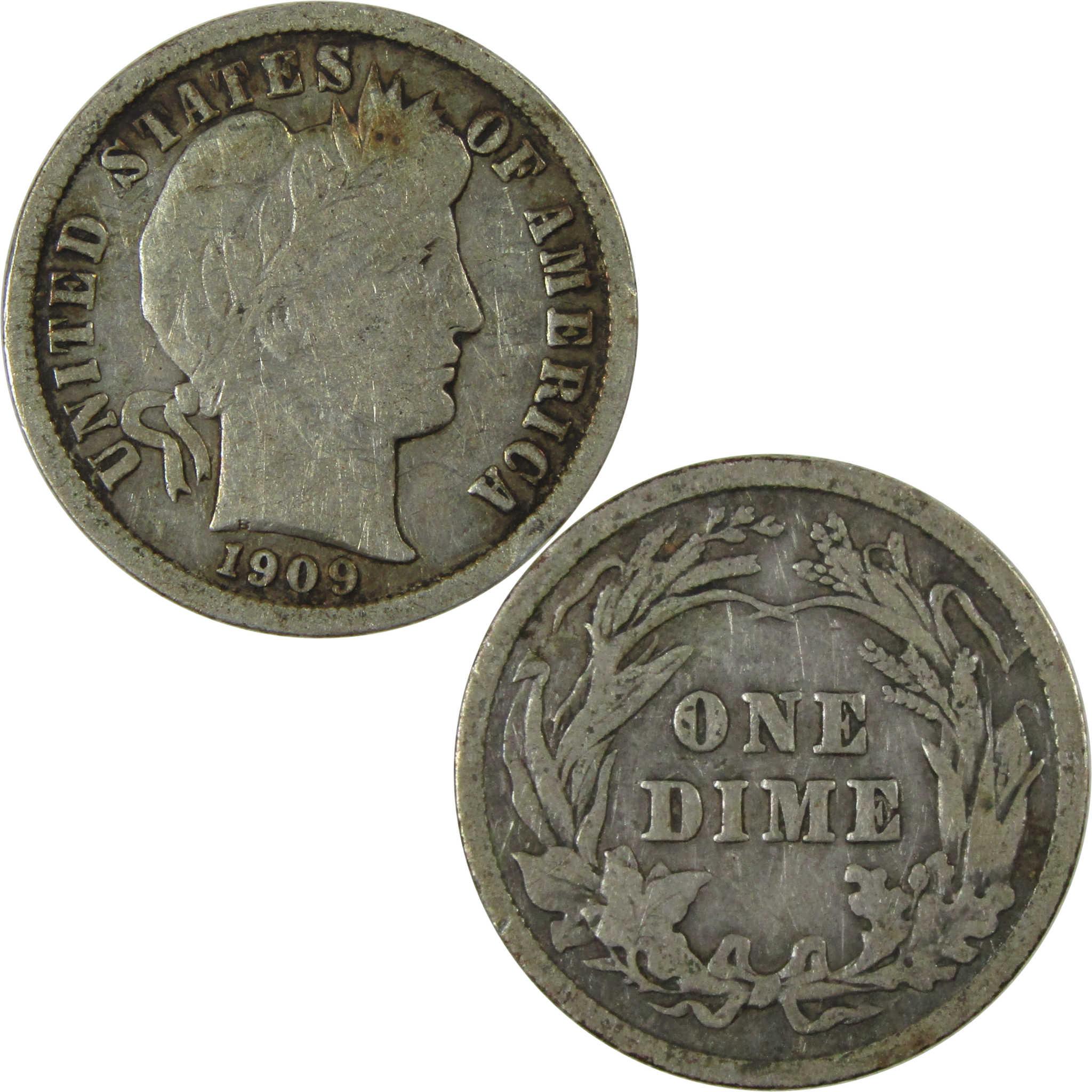 1909 Barber Silver Dime F Fine Details 10c Coin Collectible SKU:CP1038