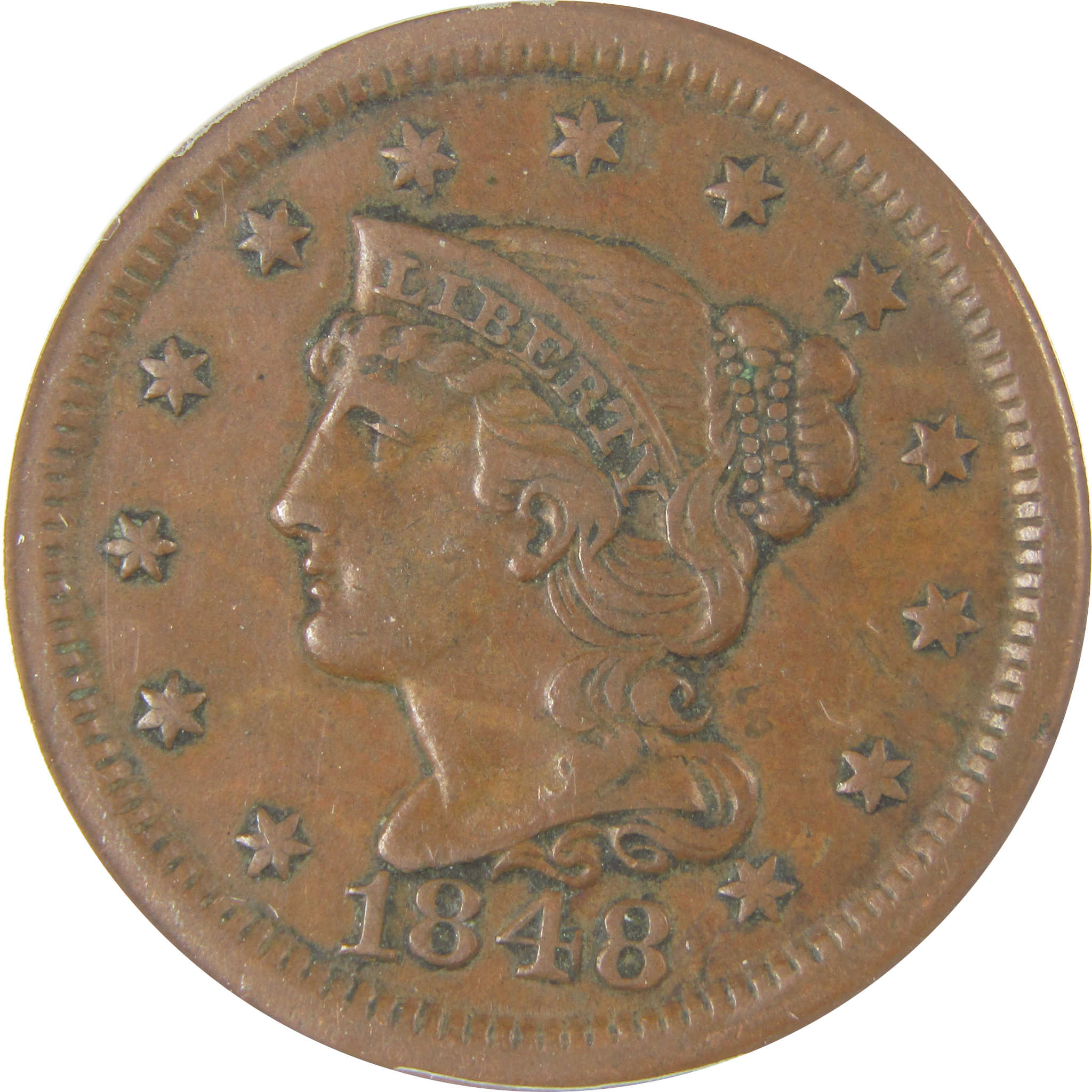 1848 Braided Hair Large Cent EF 45 ANACS Copper Penny SKU:I20171