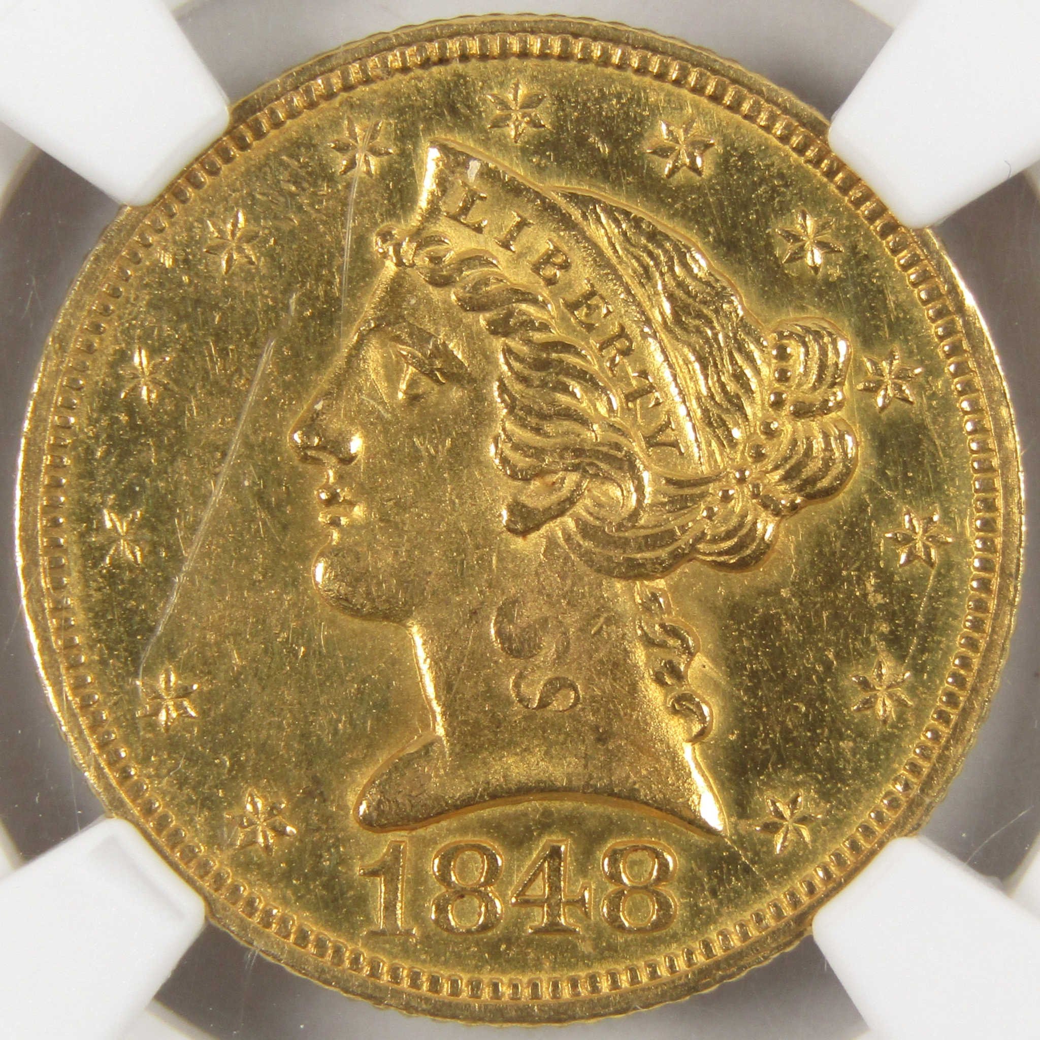 1848 D Liberty Head Half Eagle Uncirculated Details NGC Gold SKU:I9024