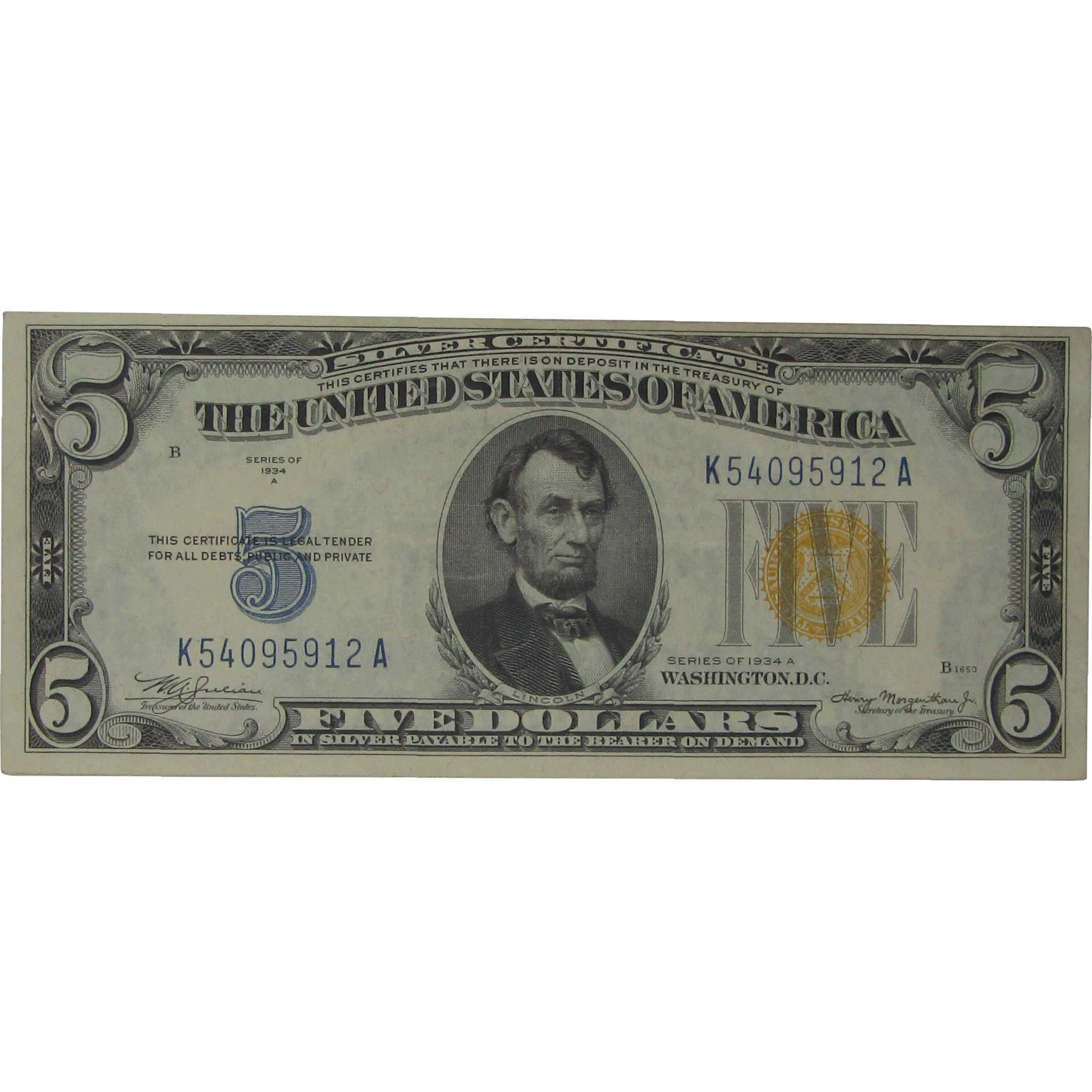 1934 A $5 Silver Certificate North Africa WWII Fr 2307 XF 45 PCGS