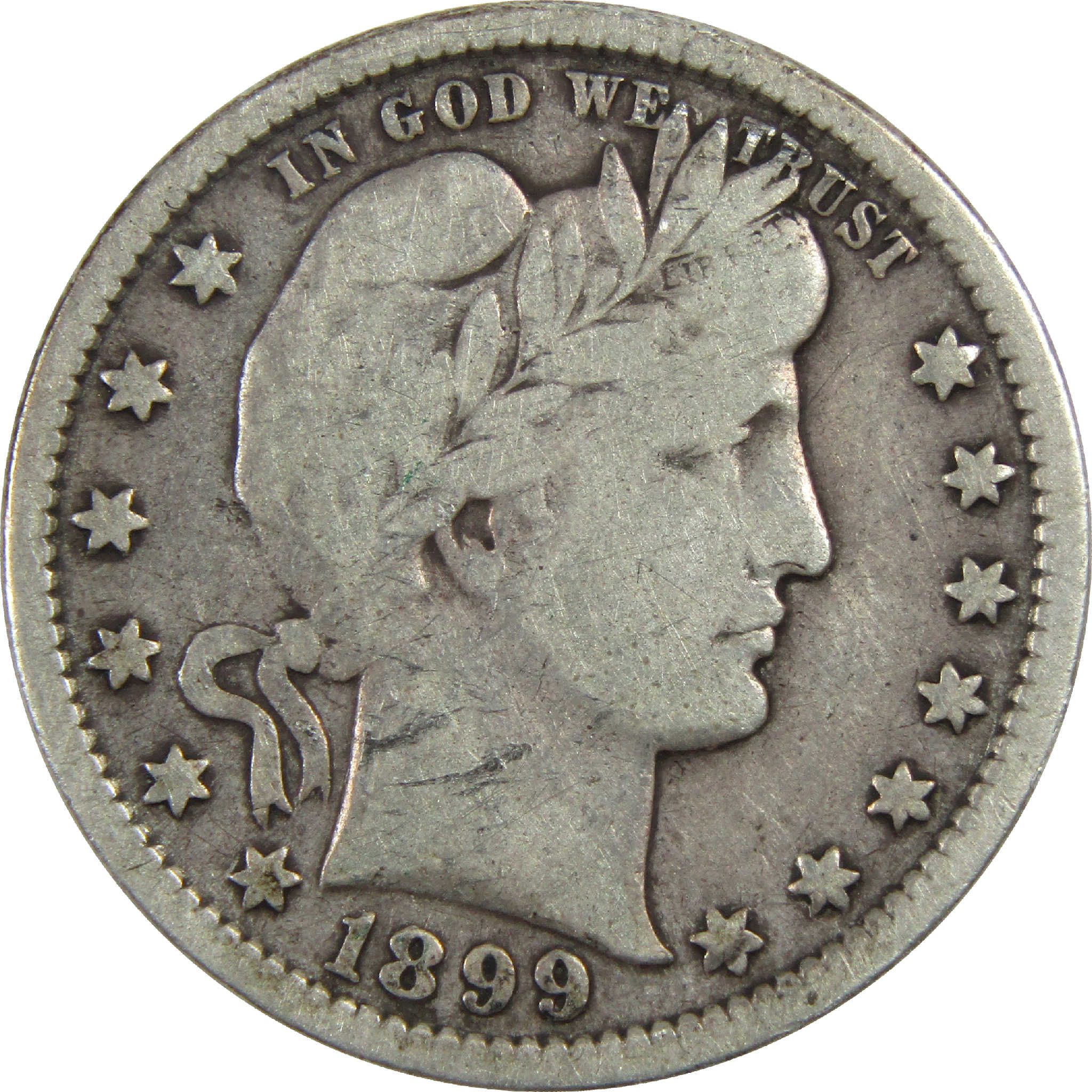 1899 Barber Quarter VG/F Very Good Fine Silver 25c Coin SKU:I13189