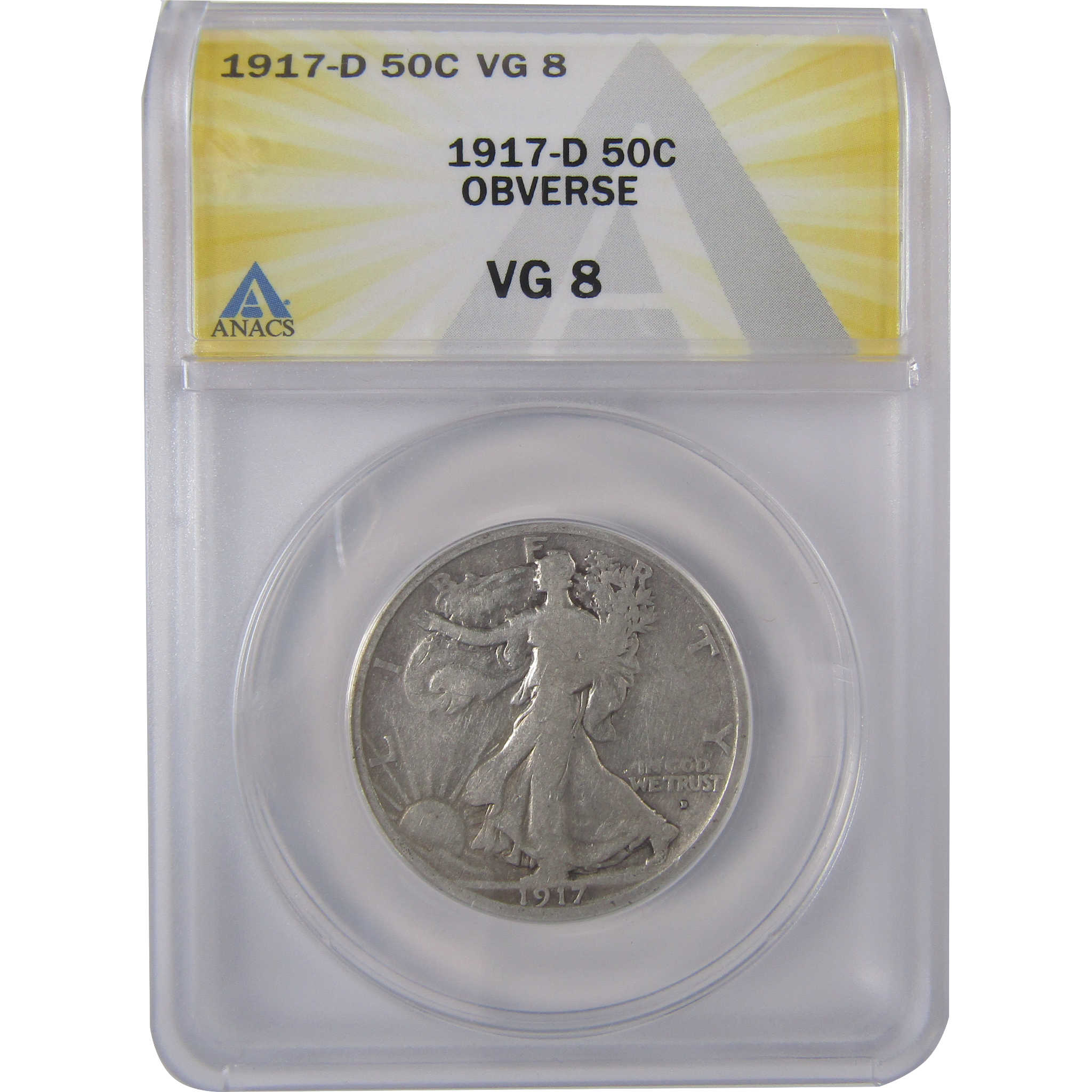 1917 D Obverse Liberty Walking Half Dollar VG 8 ANACS SKU:I17476