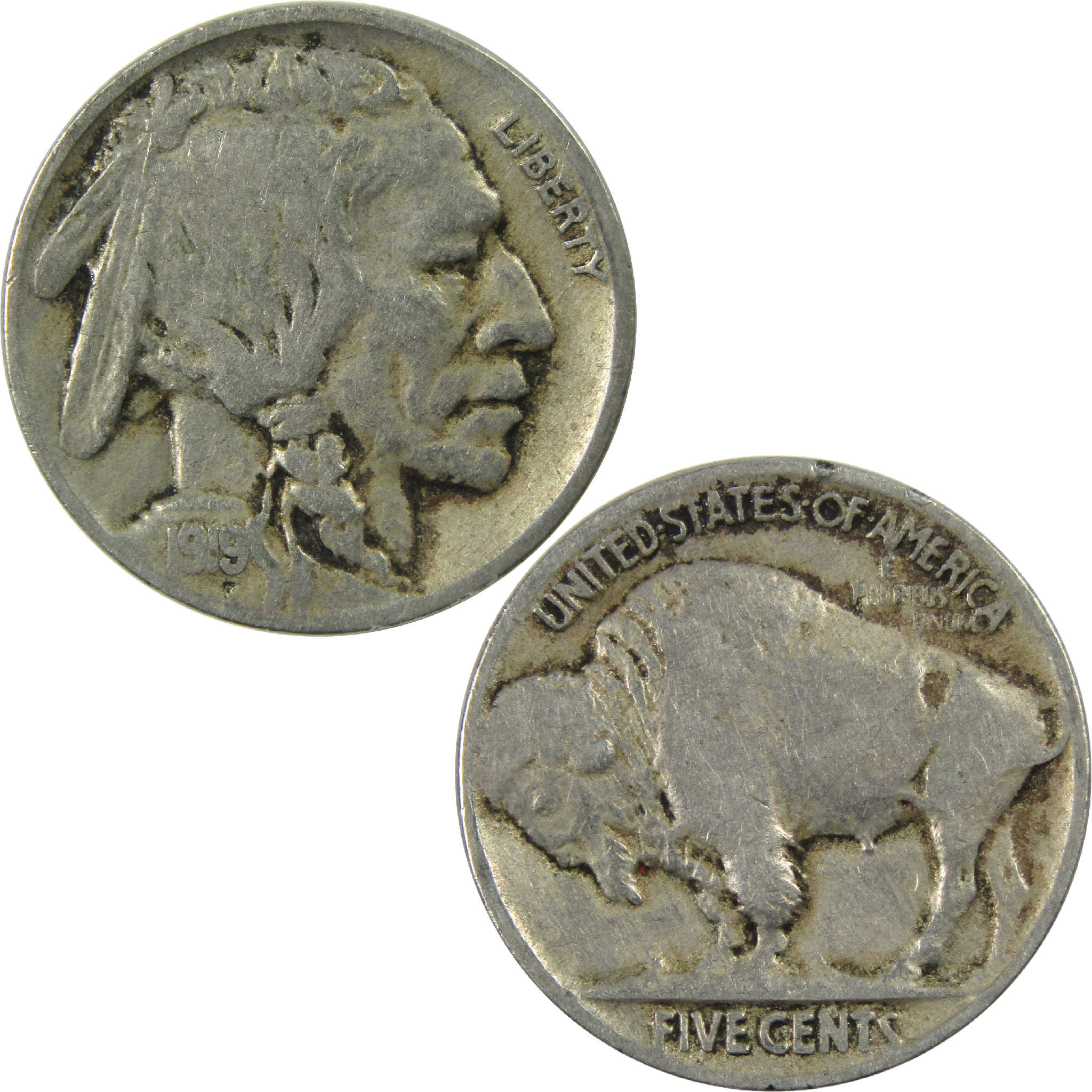 1919 Indian Head Buffalo Nickel F Fine 5c Coin SKU:I12622