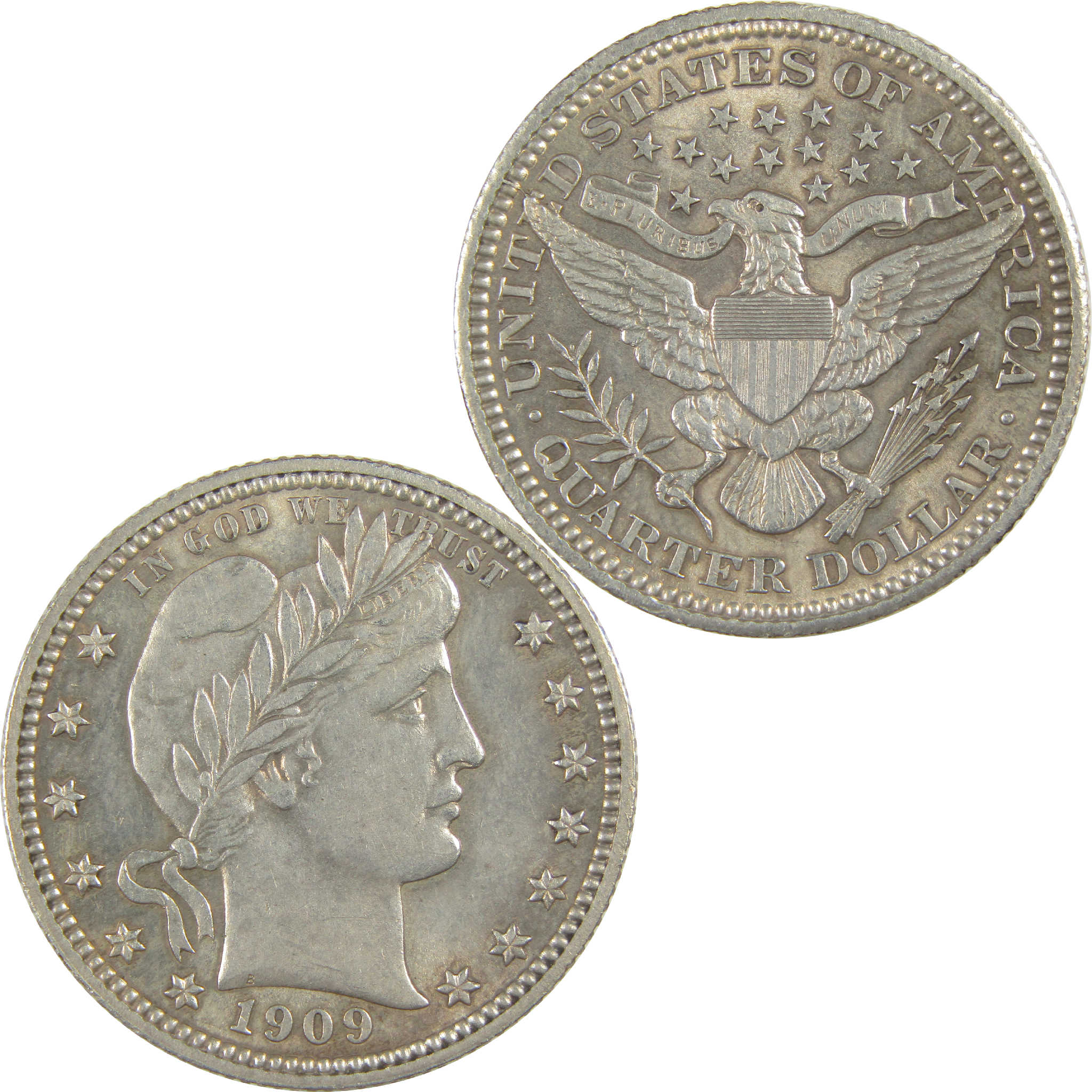 1909 Barber Quarter Borderline Uncirculated Silver 25c Coin