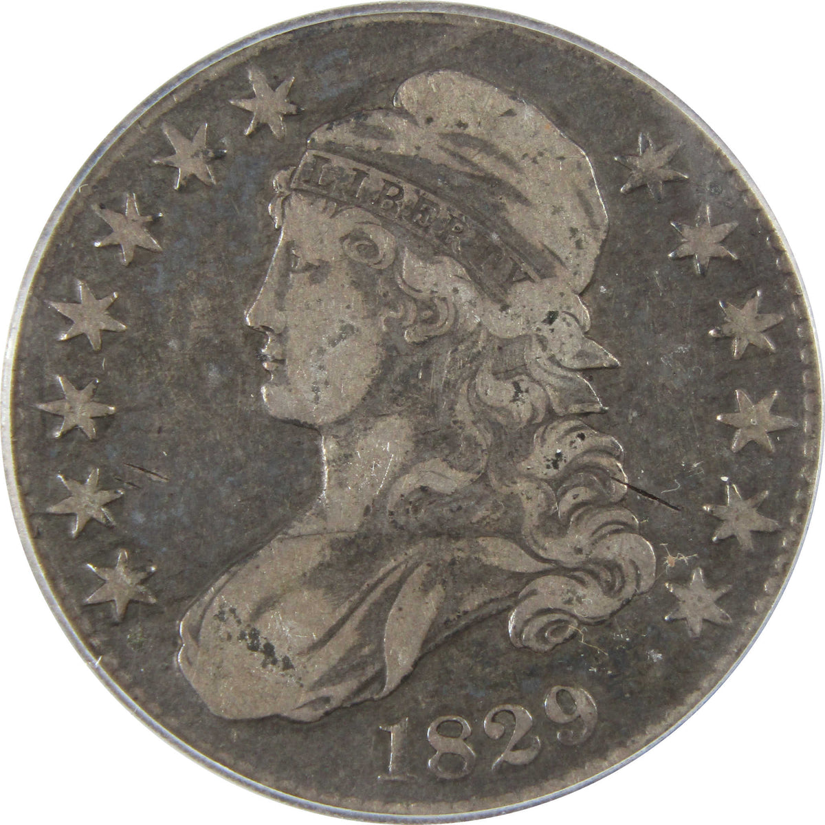 1829 Small Letters Capped Bust Silver Half Dollar VF 20 ICG SKU:I29065