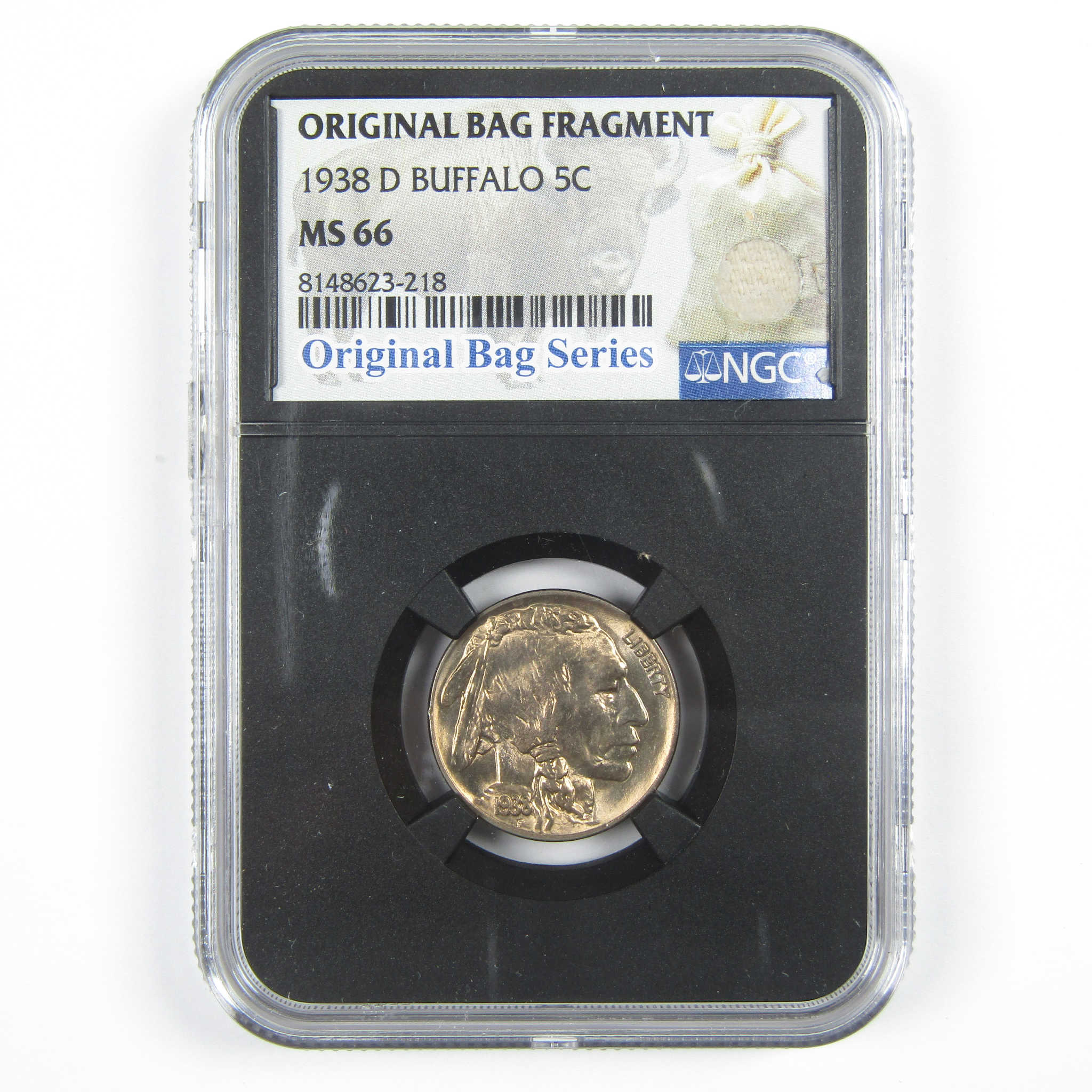 1938 D Buffalo Nickel MS 66 NGC 5c Original Bag Fragment SKU:I14594