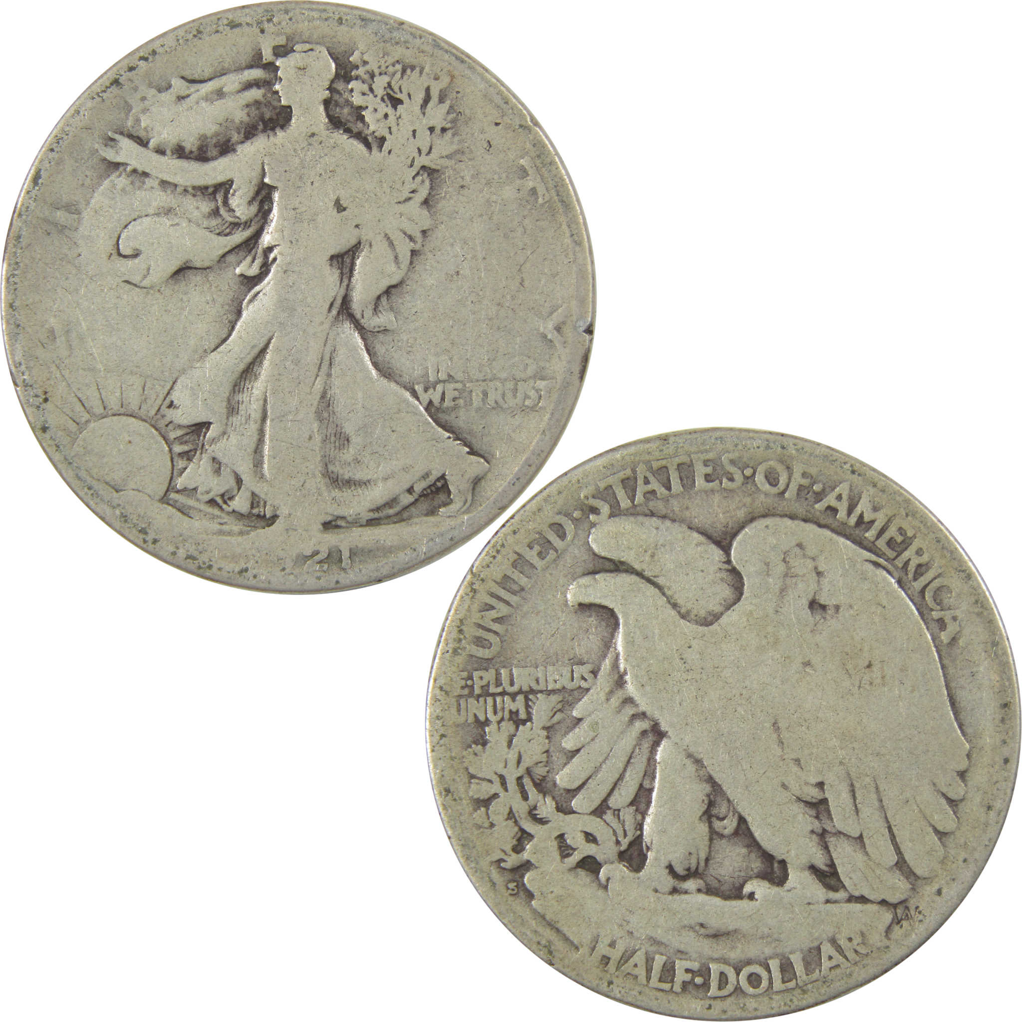 1921 S Liberty Walking Silver Half Dollar AG About Good SKU:I24105