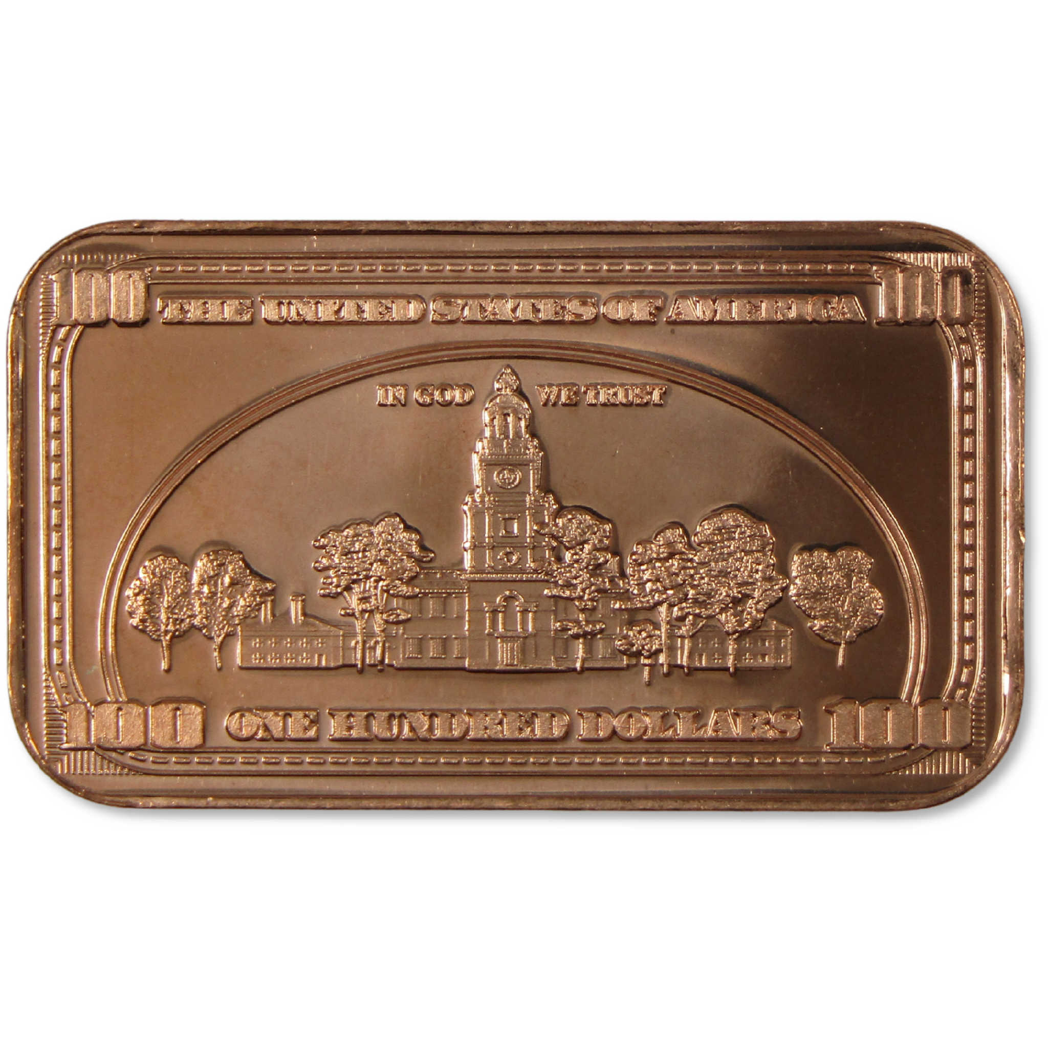 1934 $100 Federal Reserve Note-Shaped 1 oz .999 Copper Ingot Bar