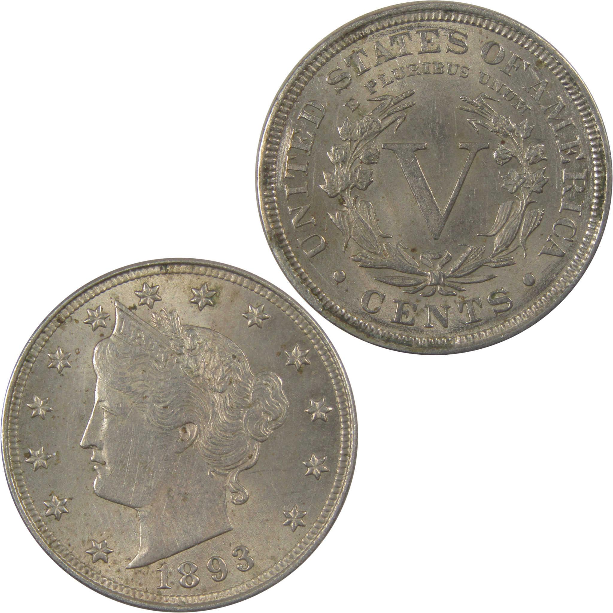 1893 Liberty Head V Nickel AU About Uncirculated 5c Coin SKU:I24790