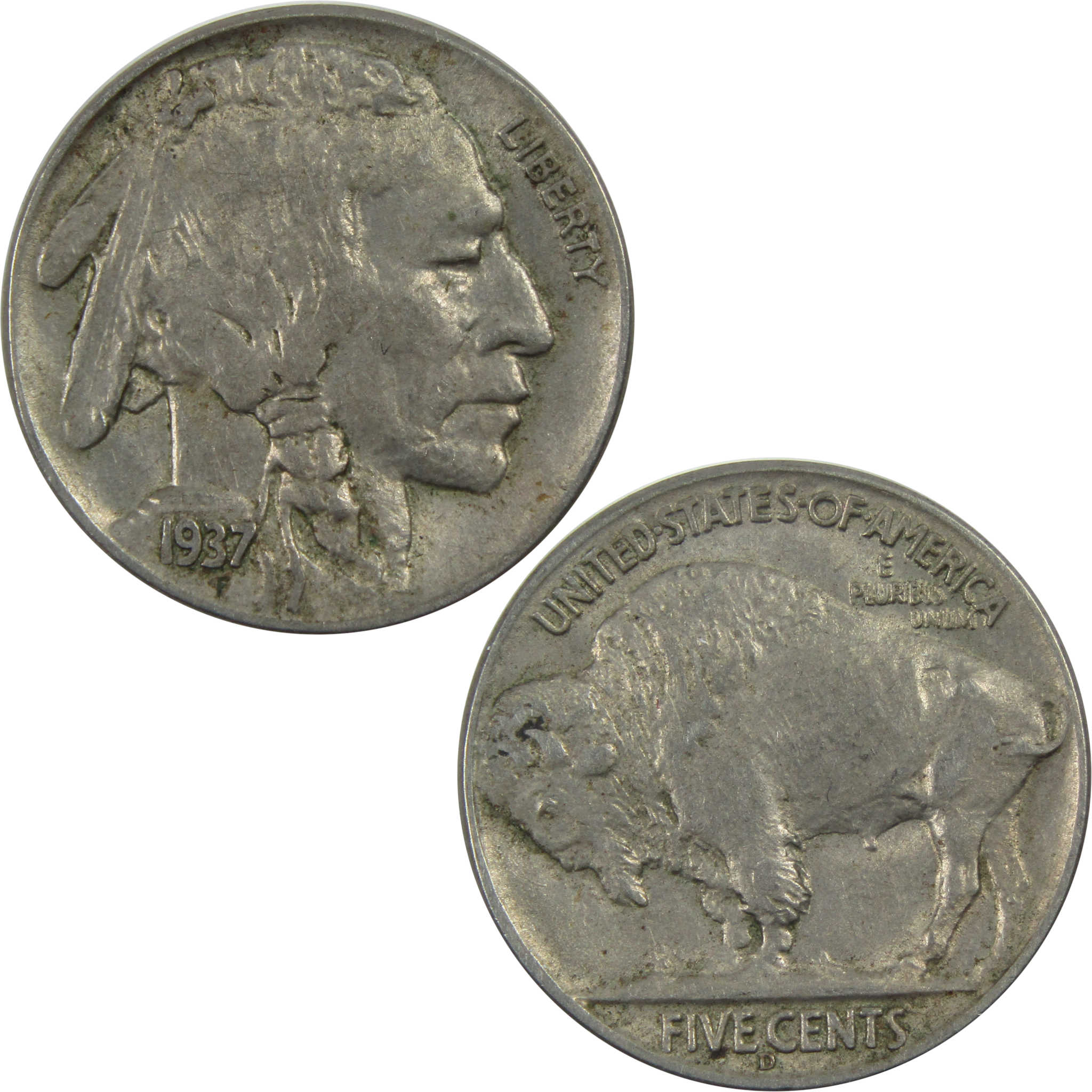 1937 D Indian Head Buffalo Nickel AU About Unc 5c Coin SKU:I13461