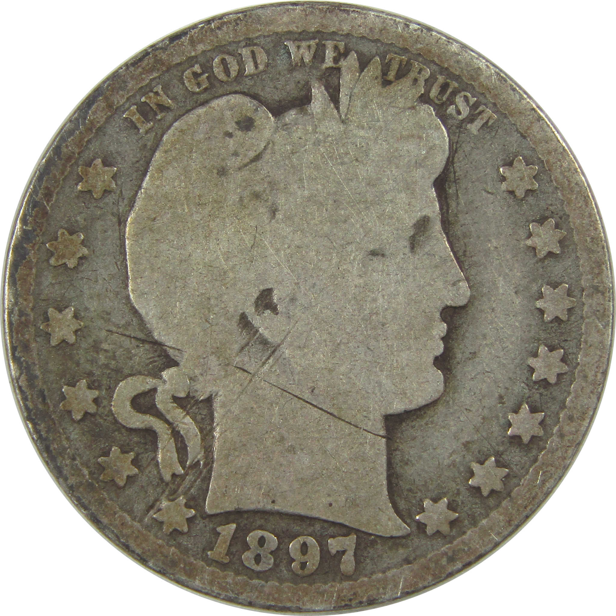 1897 O Barber Quarter G Good Details Silver 25c Coin SKU:I21794