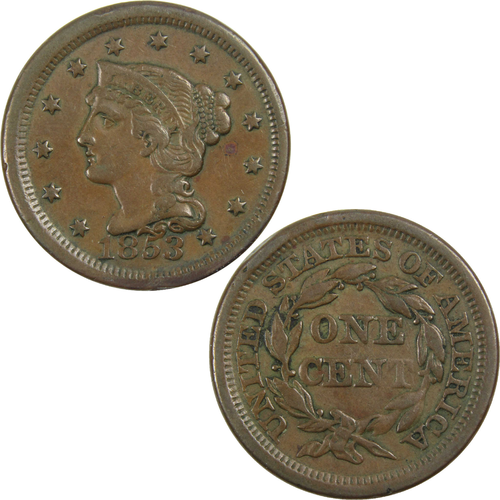 1853 Braided Hair Large Cent VF Very Fine Details Copper SKU:I12532