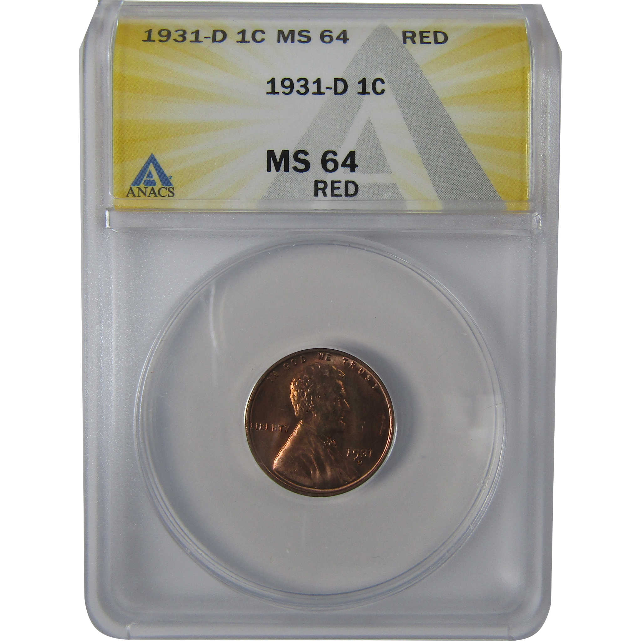 1931 D Lincoln Wheat Cent MS 64 RD ANACS Penny Uncirculated SKU:I23634