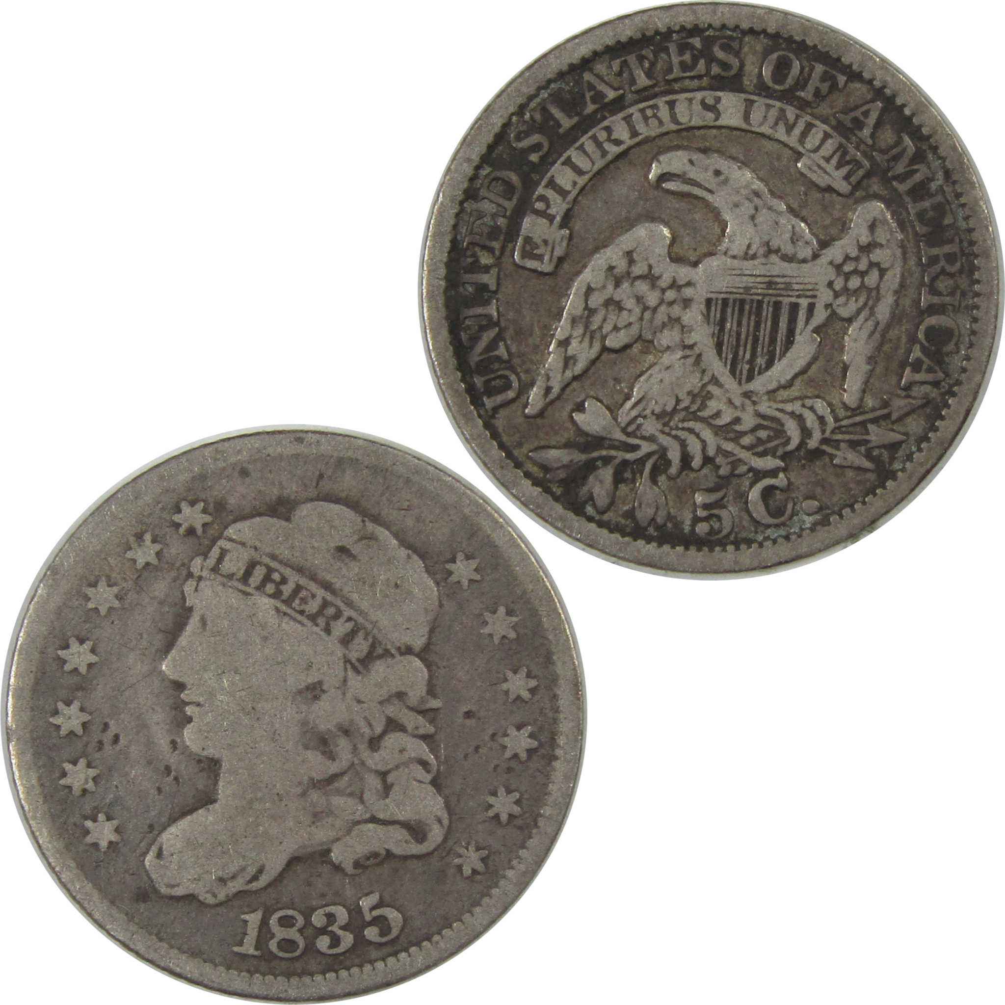 1835 Large Date and 5C Capped Bust Half Dime VG Very Good SKU:I23171