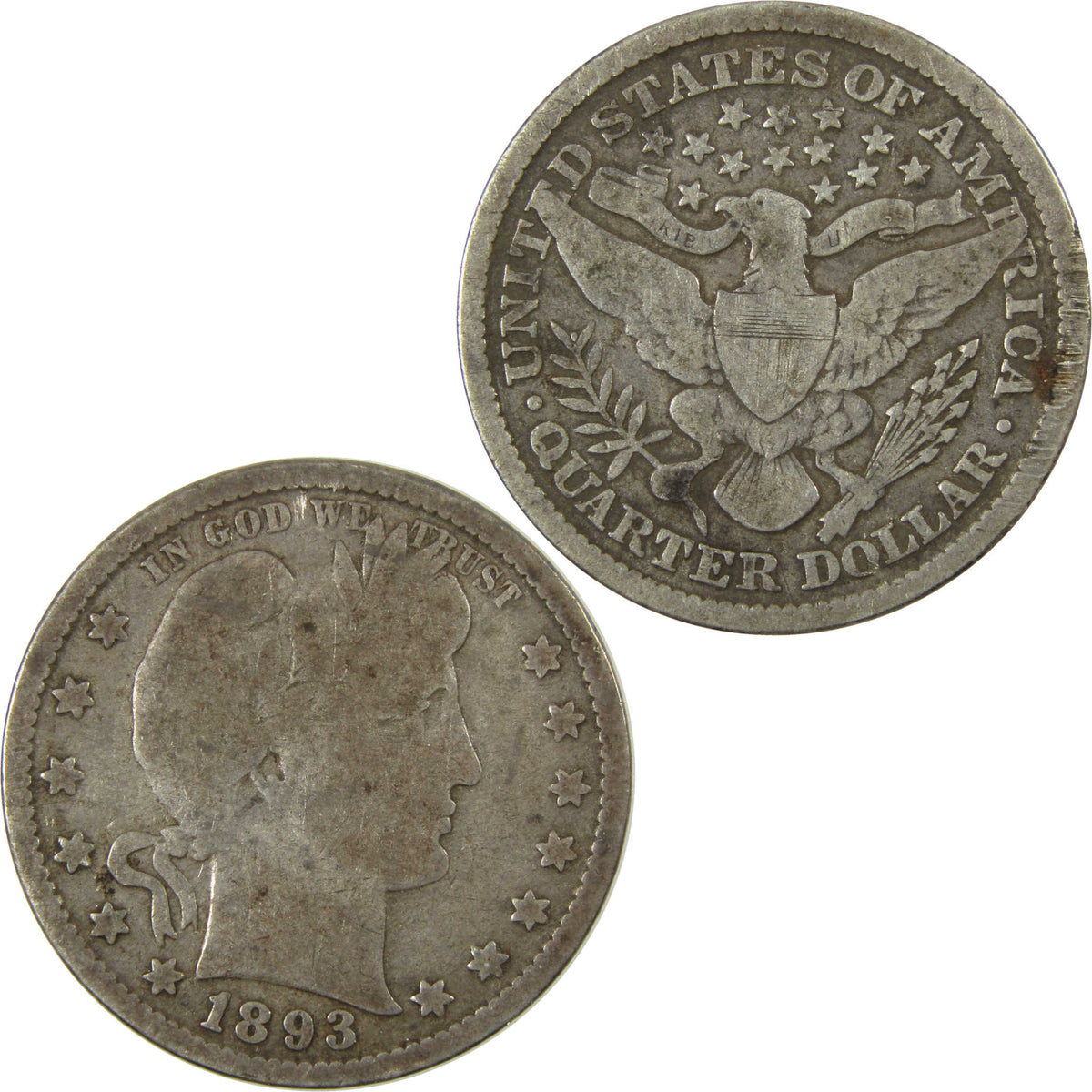 1893 Barber Silver Quarter G Good Details 25c Coin SKU:I28547