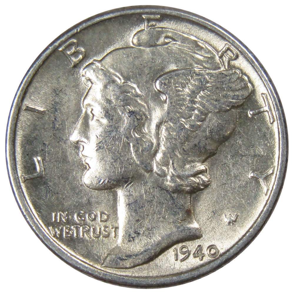 1940 Mercury Dime AU About Uncirculated Silver 10c Coin