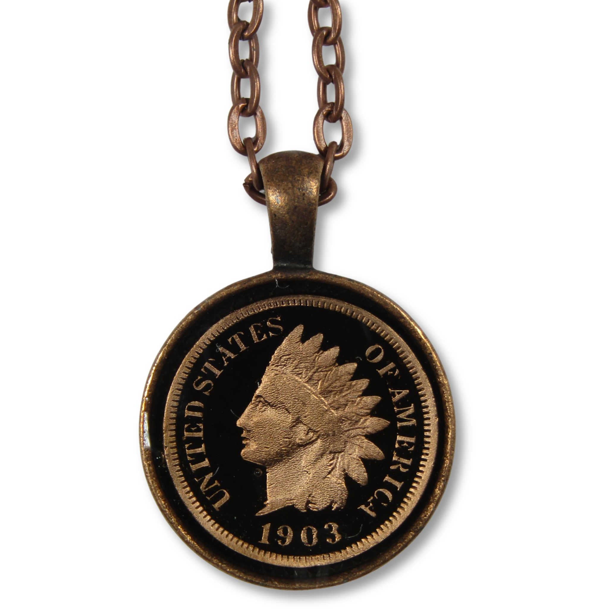 Enamel Indian Head Cent Necklace with Chain