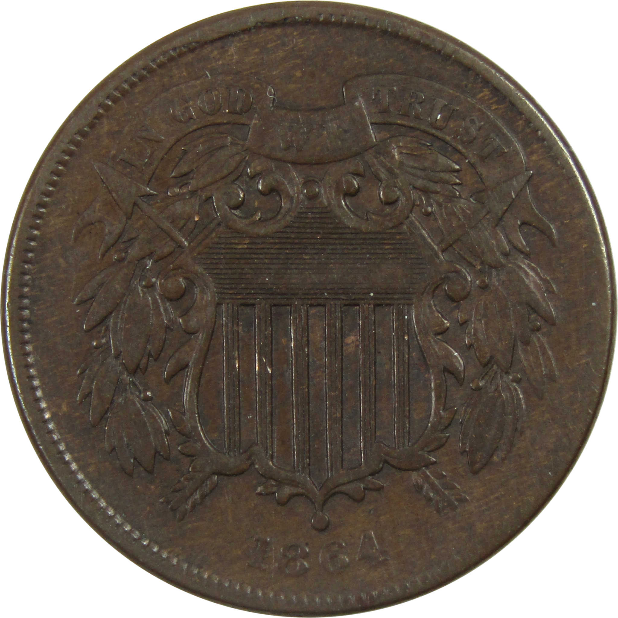 1864 Large Motto Two Cent Piece VF Very Fine 2c Coin SKU:I13498