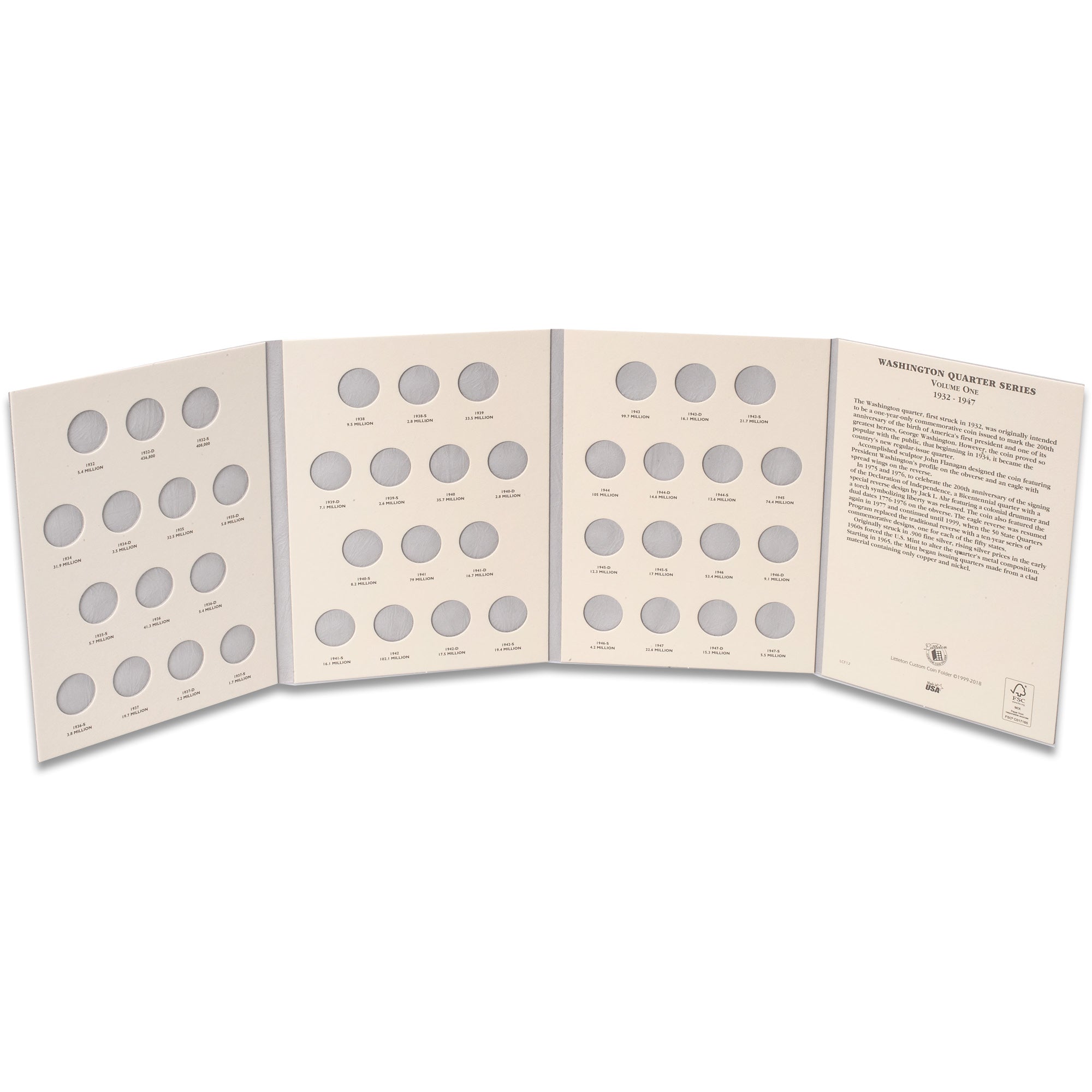 1932-1947 Washington Quarter Folder Volume 1 Littleton Coin Company