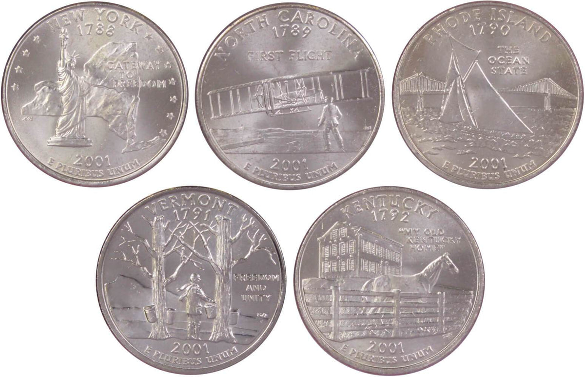 2001 P State Quarter 5 Coin Set Clad Uncirculated Mint State