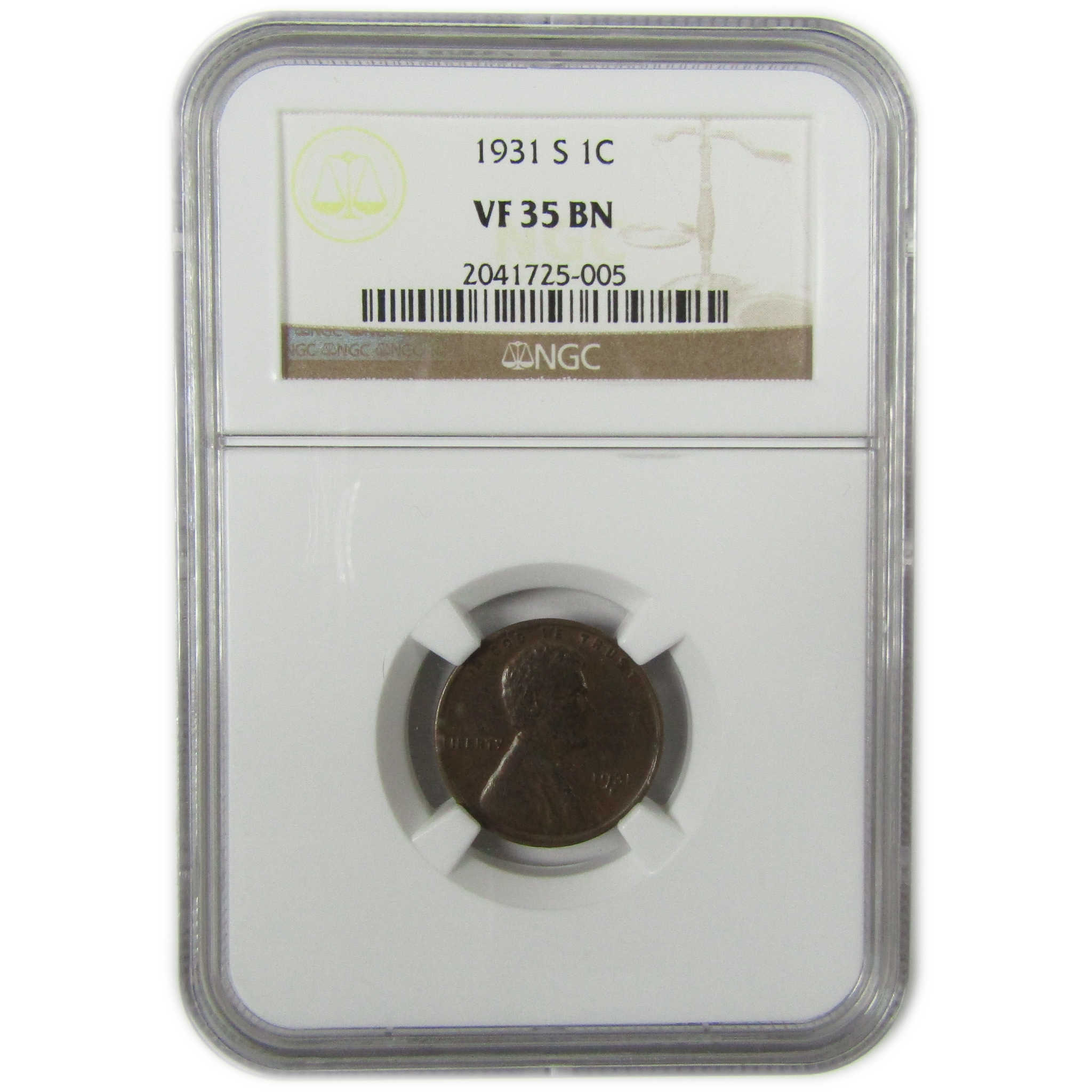 1931 S Lincoln Wheat Cent VF 35 BN NGC Penny 1c Coin SKU:CP1550