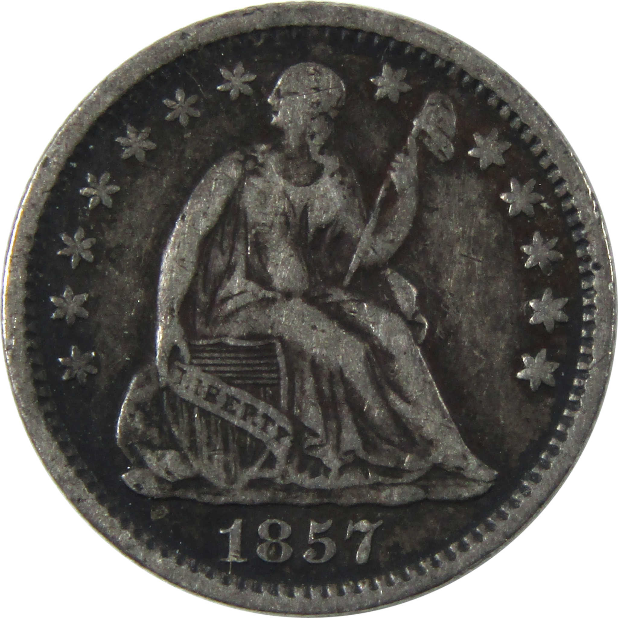 1857 Seated Liberty Half Dime VF Very Fine Silver 5c Coin SKU:I14137