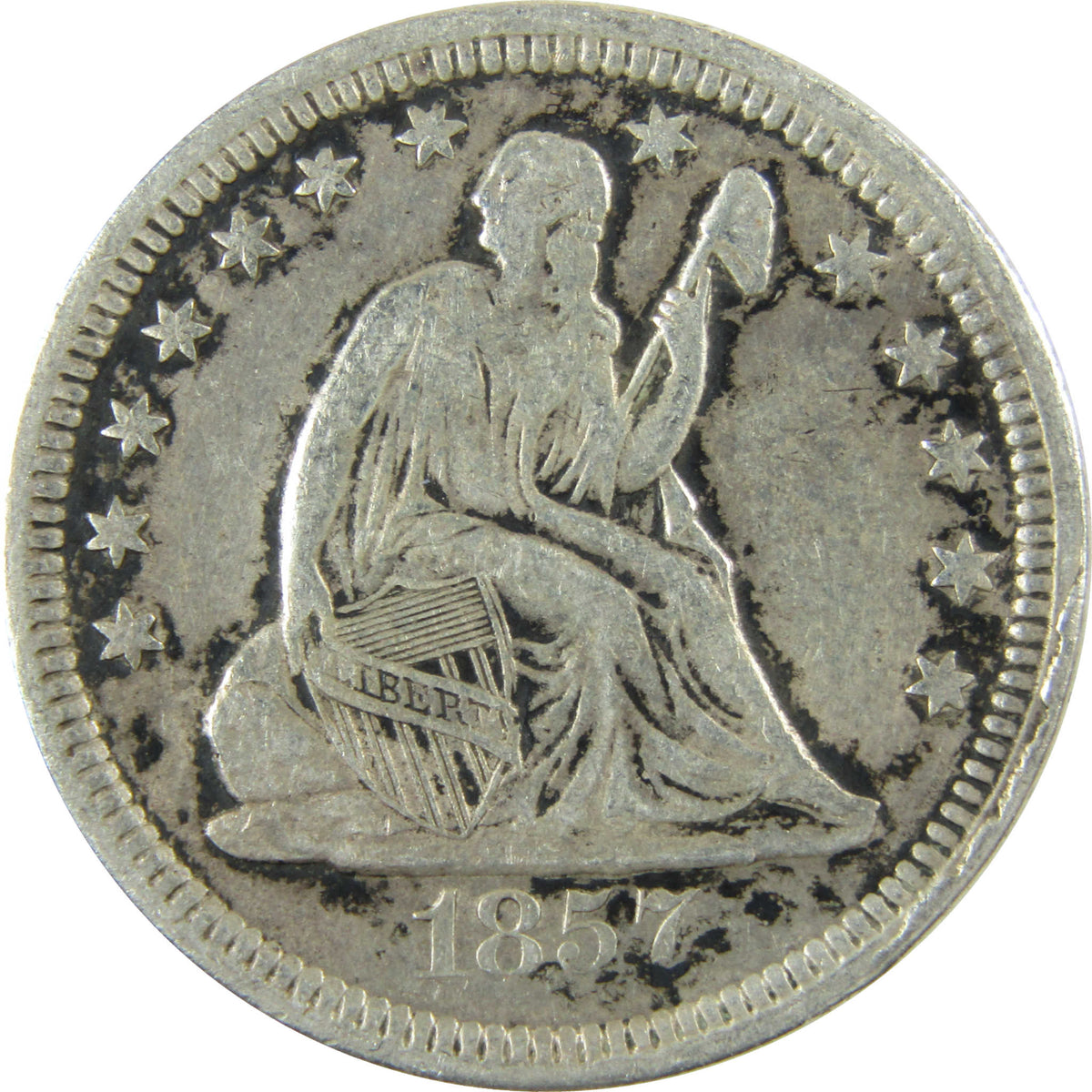 1857 Seated Liberty Silver 25c XF EF Extremely Fine Details SKU:CP1713