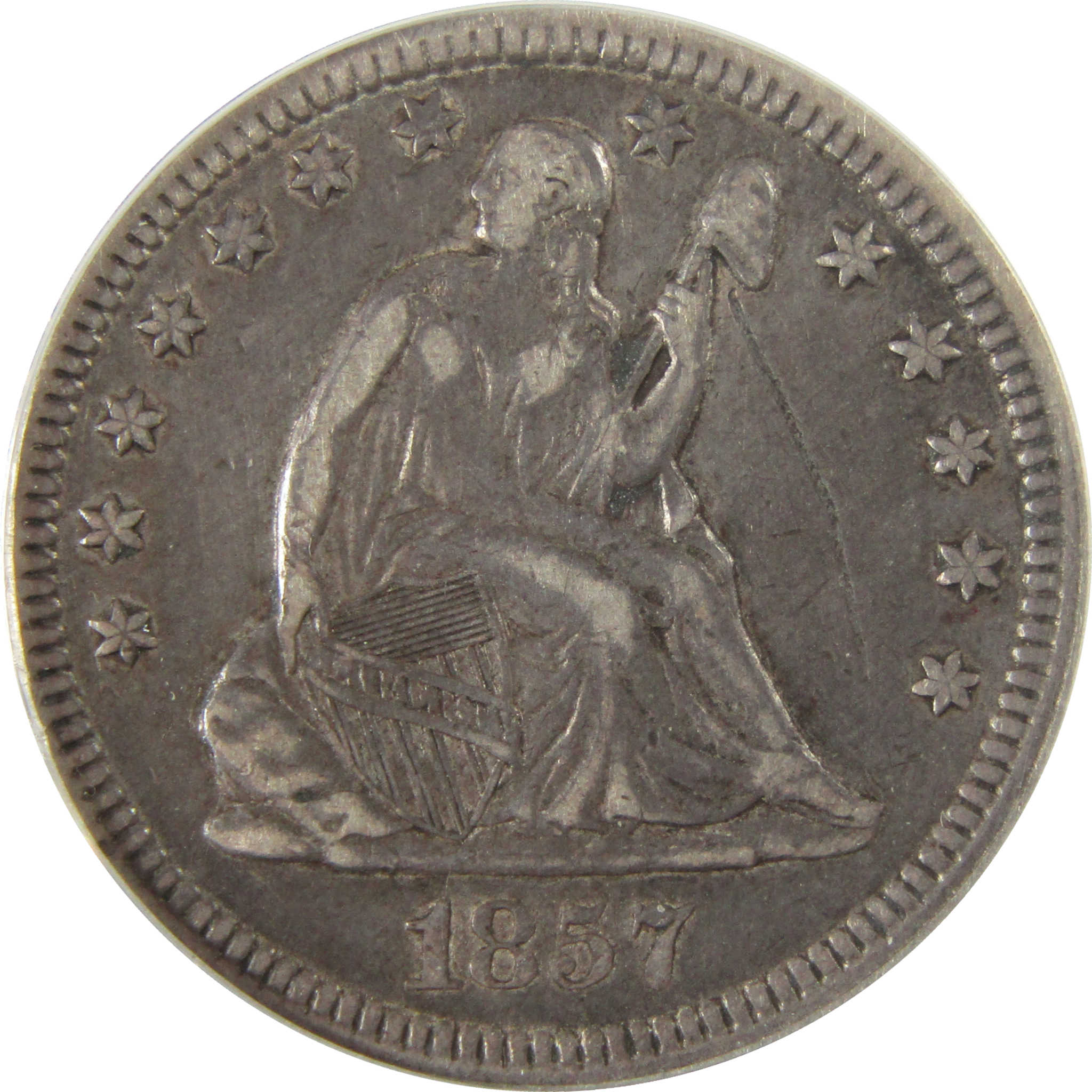 1857 Seated Liberty Silver Quarter EF 40 Details ANACS SKU:I28040