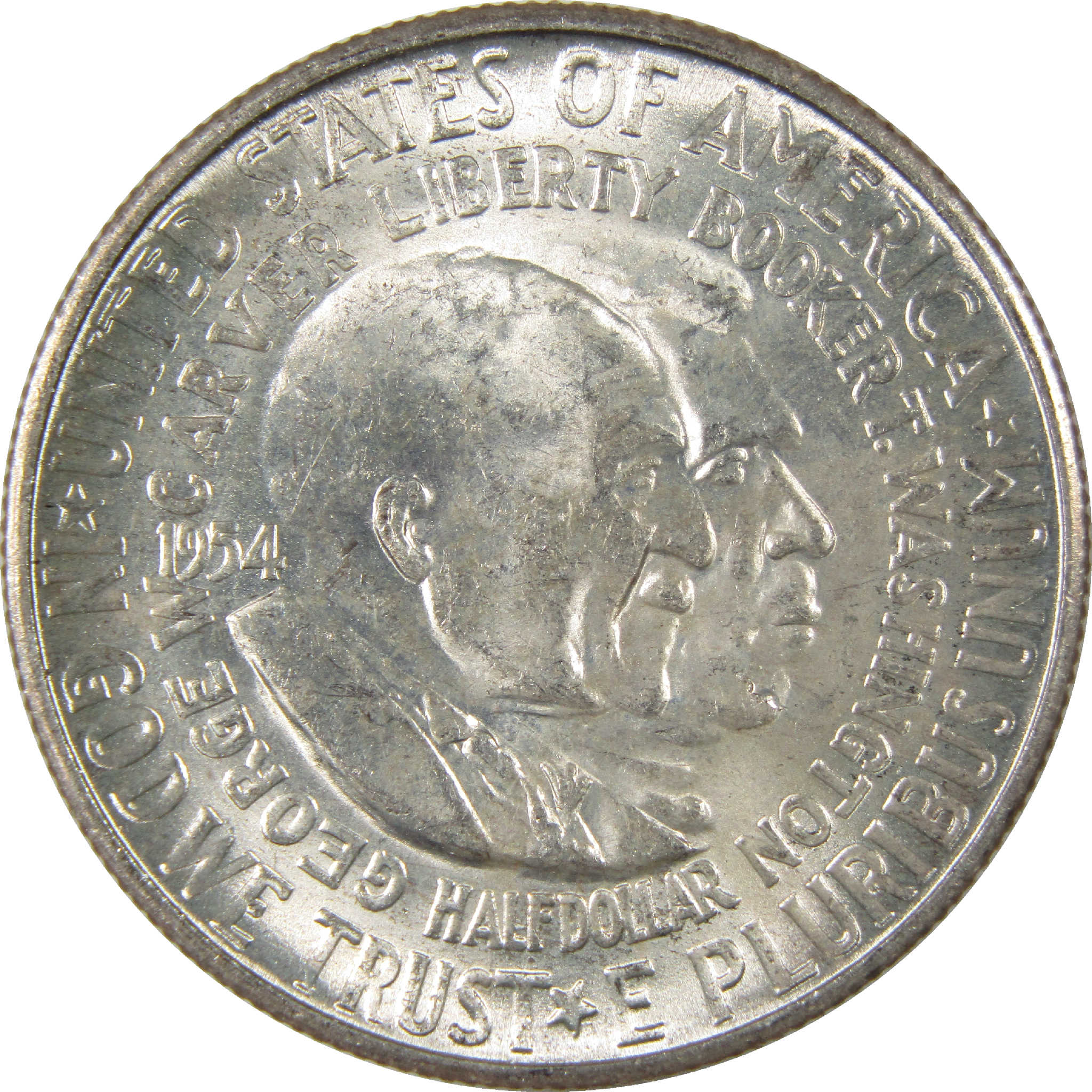 Washington-Carver Half Dollar 1954 S Uncirculated Silver 50c Coin