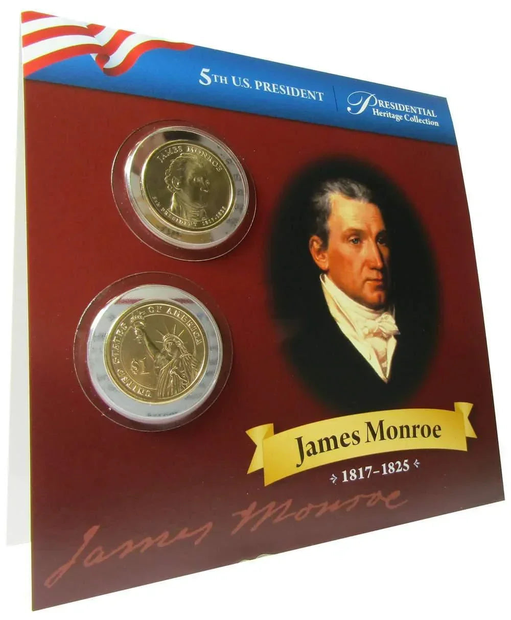2008 P&D James Monroe Presidential Dollar 2 Coin Set with Bifold