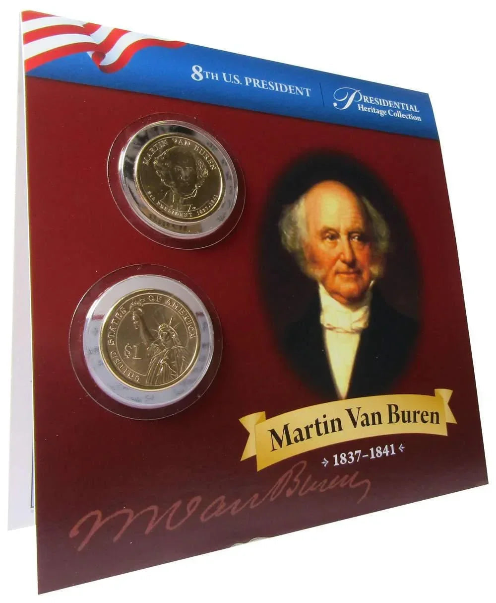 2008 P&D Martin Van Buren Presidential Dollar 2 Coin Set with Bifold