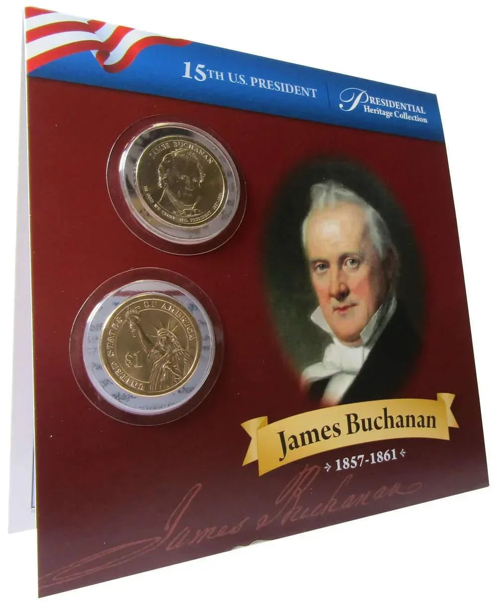 2010 P&D James Buchanan Presidential Dollar 2 Coin Set with Bifold