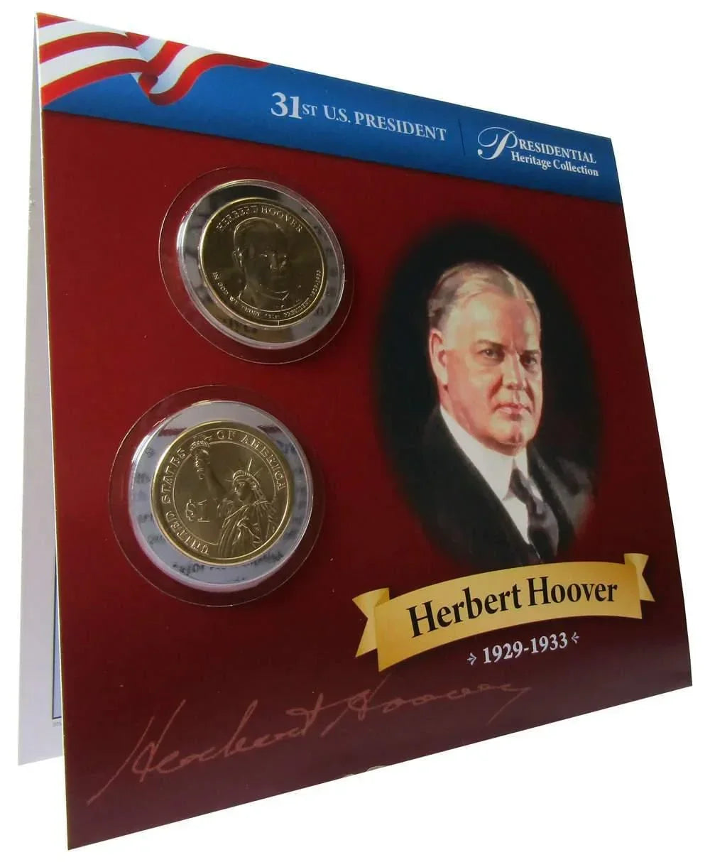 2014 P&D Herbert Hoover Presidential Dollar 2 Coin Set with Bifold