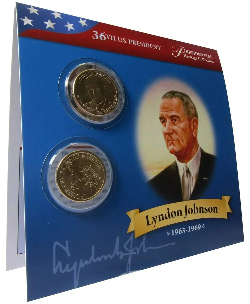 2015 P&D Lyndon B. Johnson Presidential Dollar 2 Coin Set with Bifold