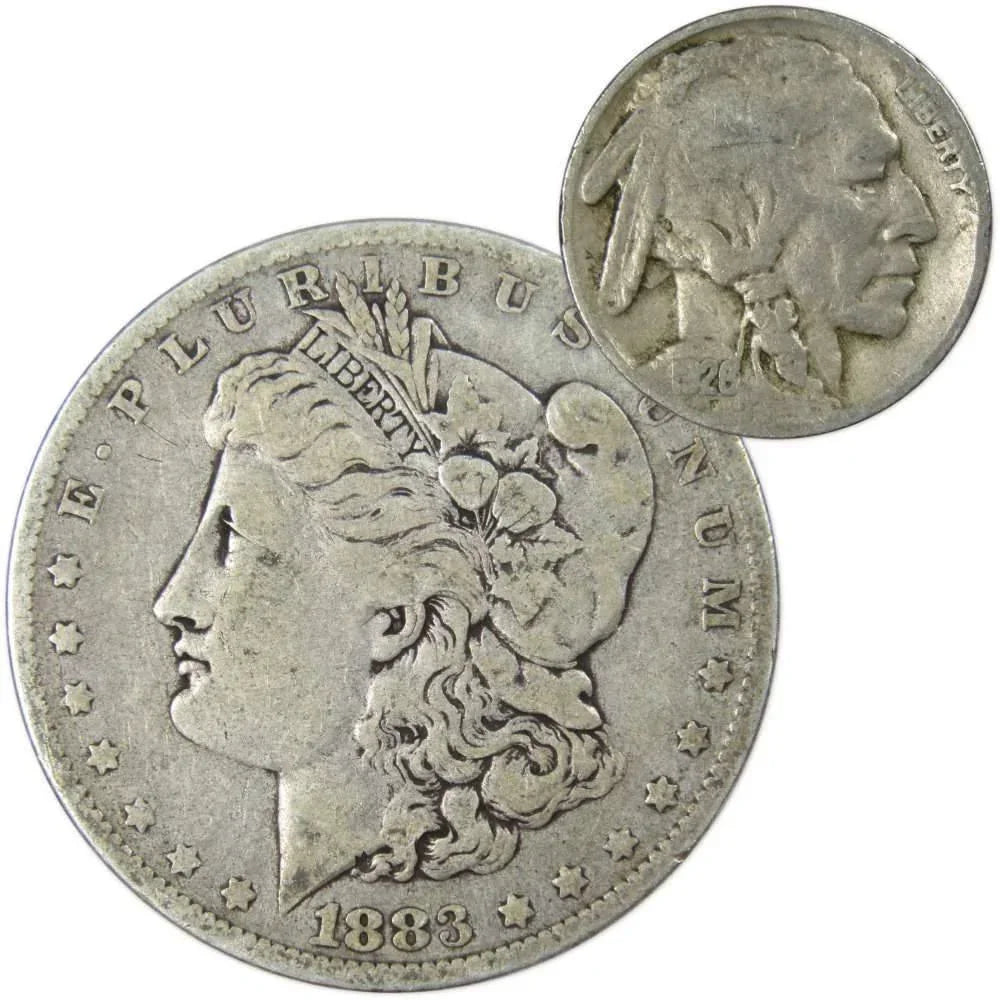 1883 O Morgan Silver Dollar VG Very Good with 1926 Buffalo Nickel Fine - Morgan coin - Morgan silver dollar - Morgan silver dollar for sale - Profile Coins &amp; Collectibles
