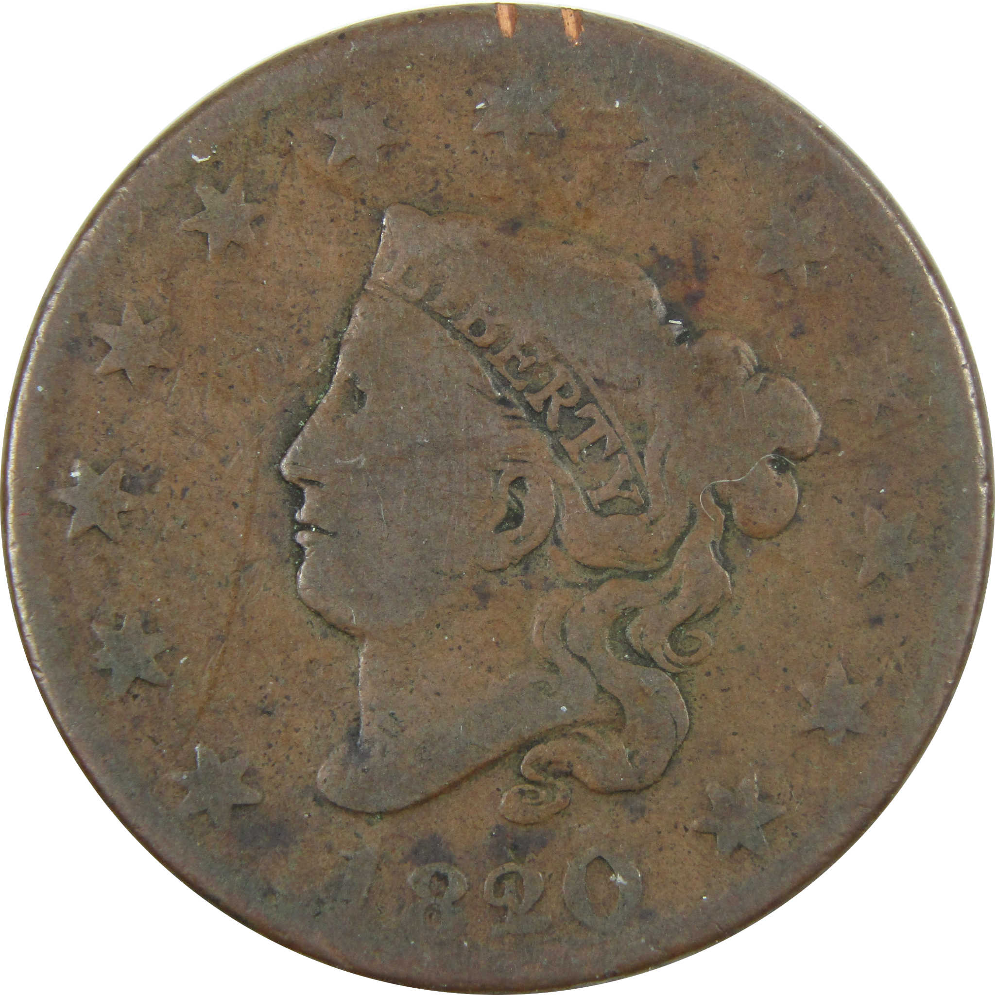 1820 20/19 Coronet Head Large Cent AG About Good Copper SKU:I14503