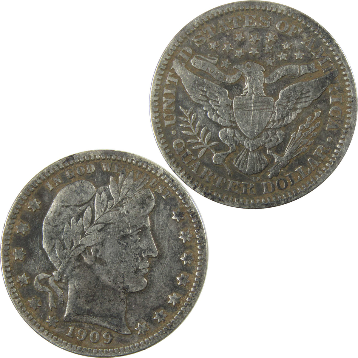 1909 D Barber Silver Quarter VF Very Fine Details 25c Coin SKU:I28518